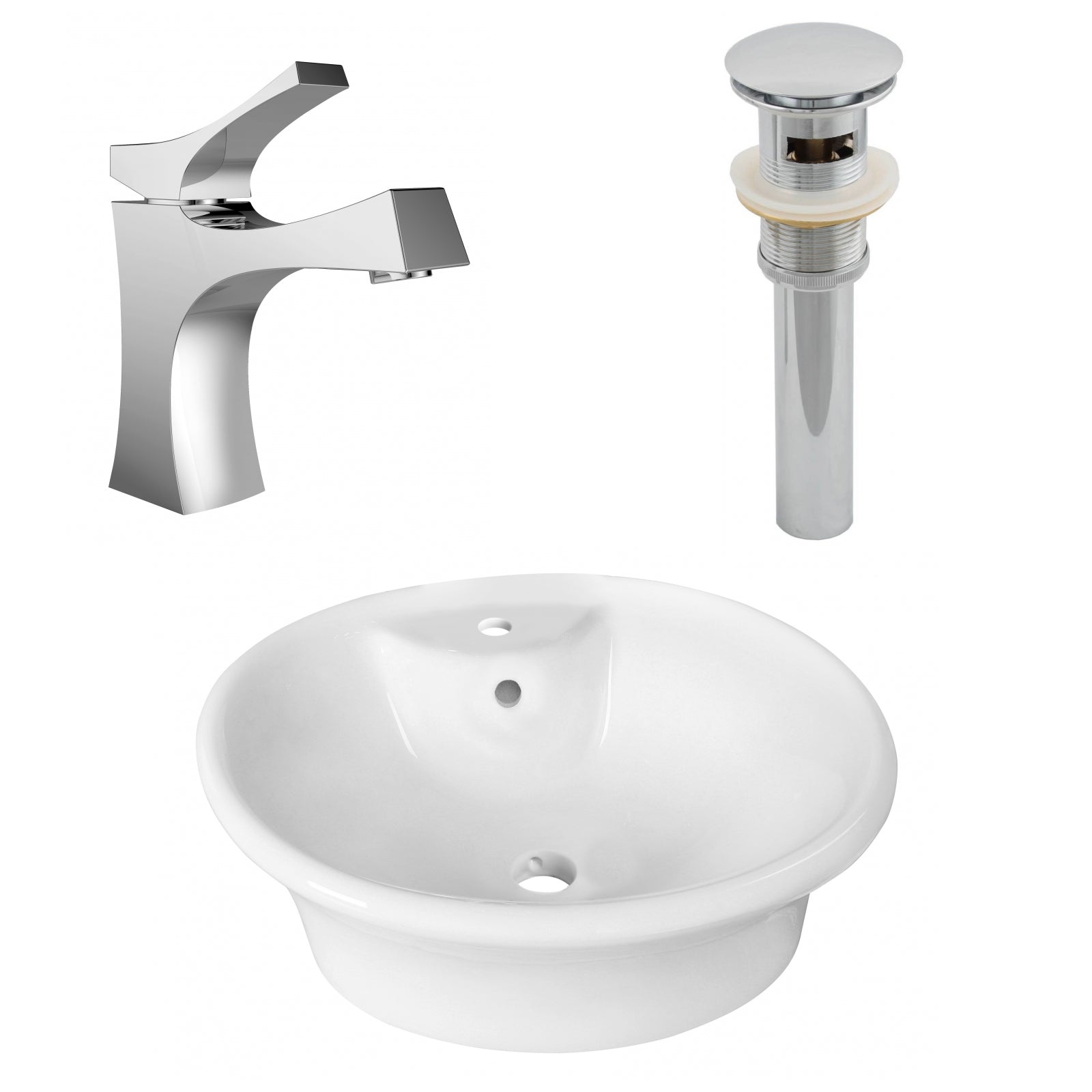 American Imaginations AI-26319 19" White Round Above Counter Transitional Bathroom Vessel Sink Set