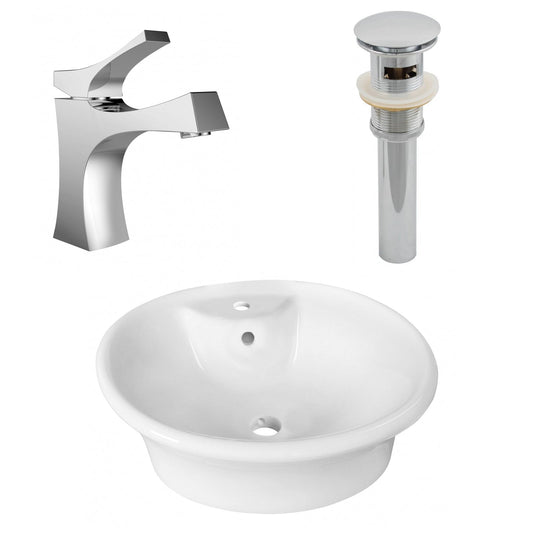 American Imaginations AI-26319 19" White Round Above Counter Transitional Bathroom Vessel Sink Set