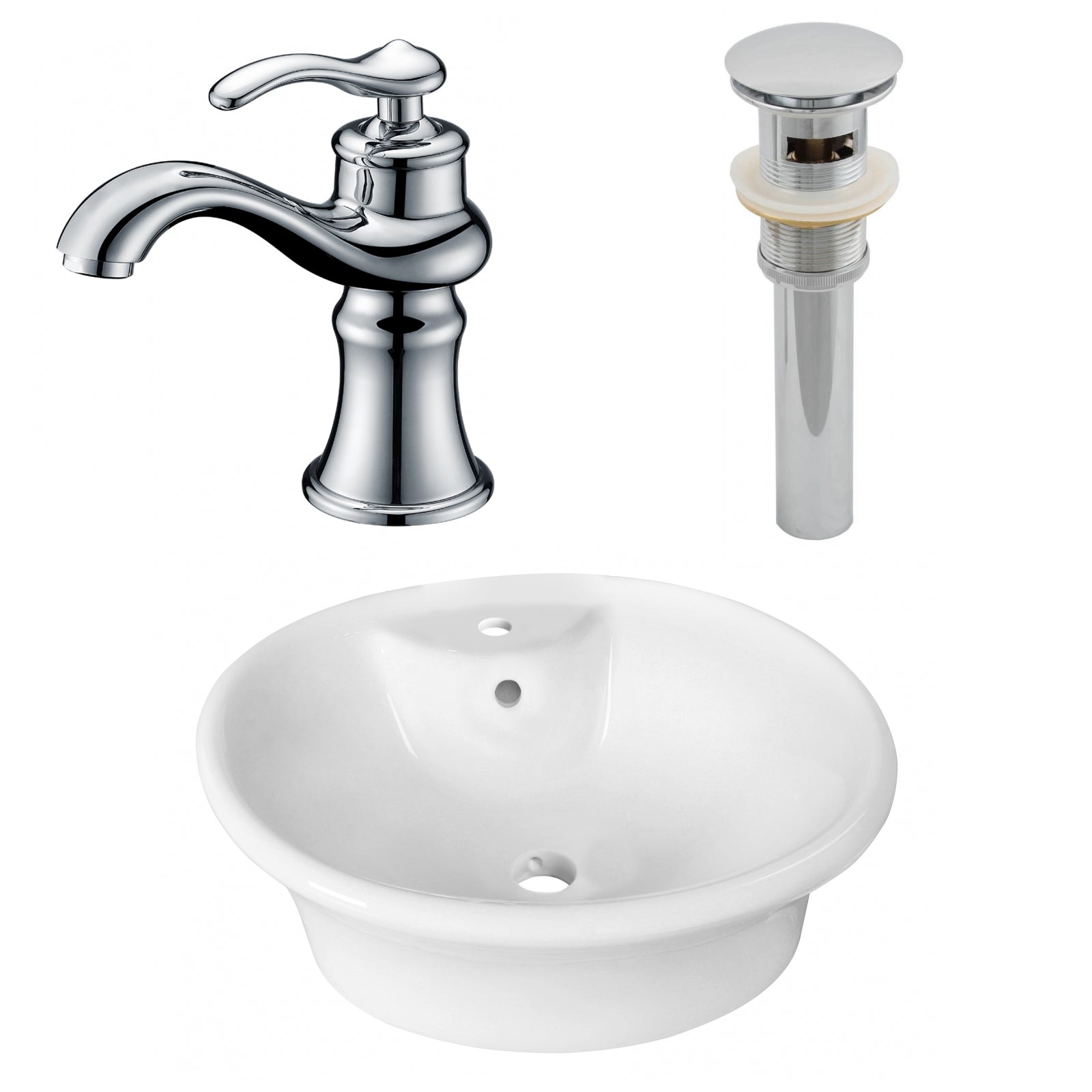 American Imaginations AI-26320 19" White Round Above Counter Transitional Bathroom Vessel Sink Set