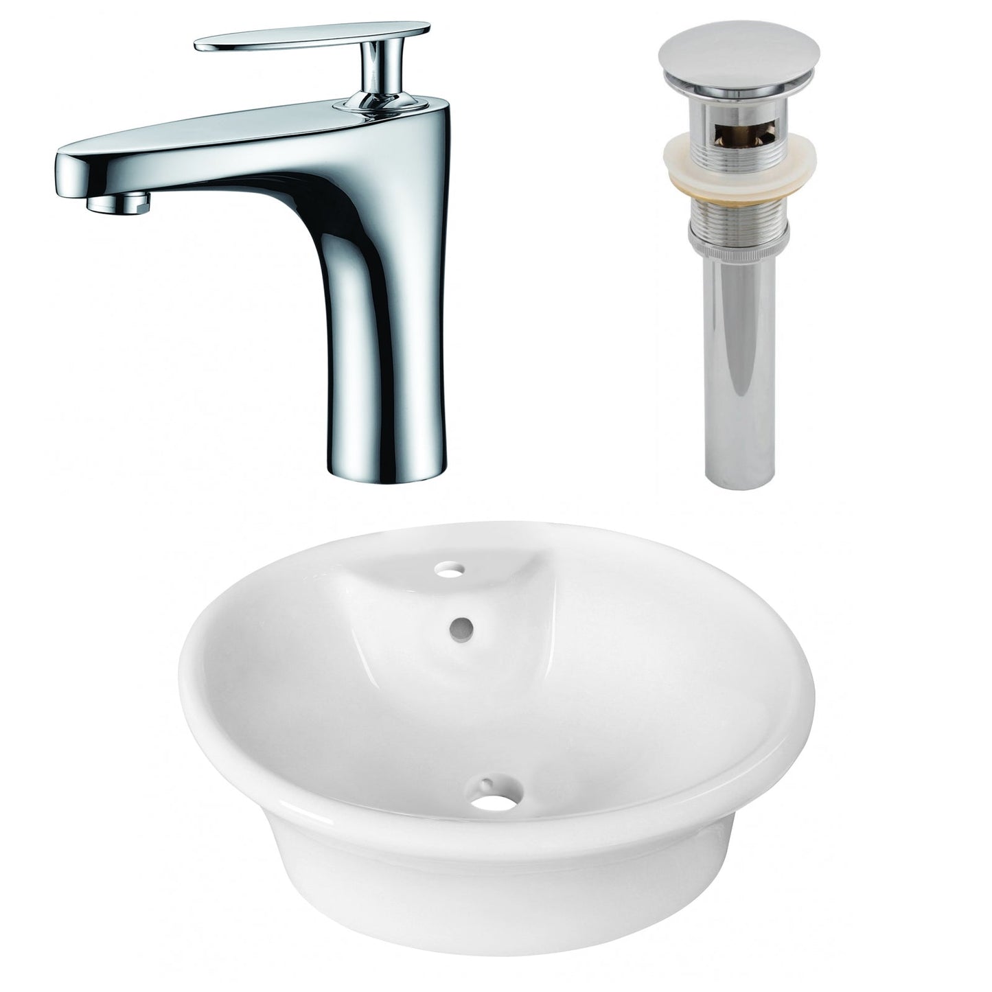 American Imaginations AI-26321 19" White Round Above Counter Transitional Bathroom Vessel Sink Set