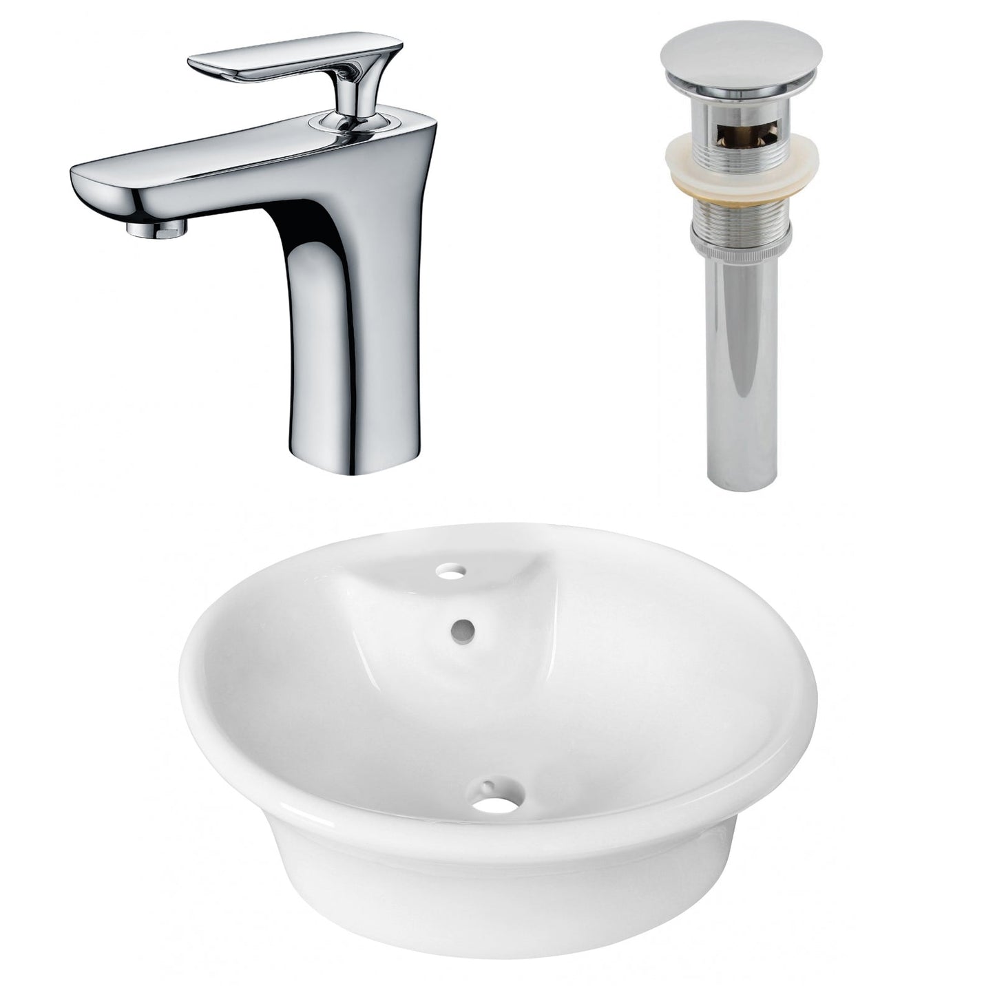 American Imaginations AI-26322 19" White Round Above Counter Transitional Bathroom Vessel Sink Set