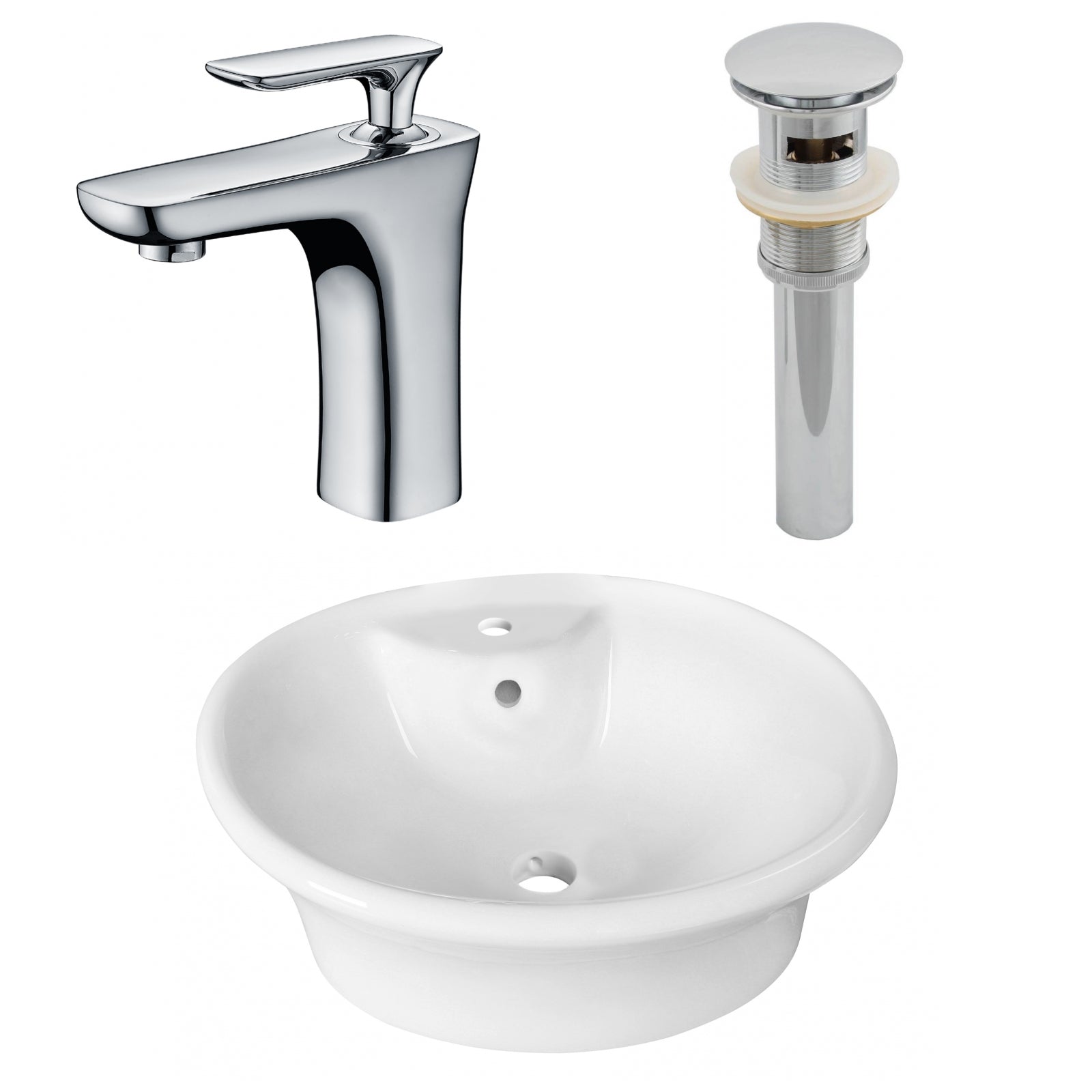 American Imaginations AI-26322 19" White Round Above Counter Transitional Bathroom Vessel Sink Set