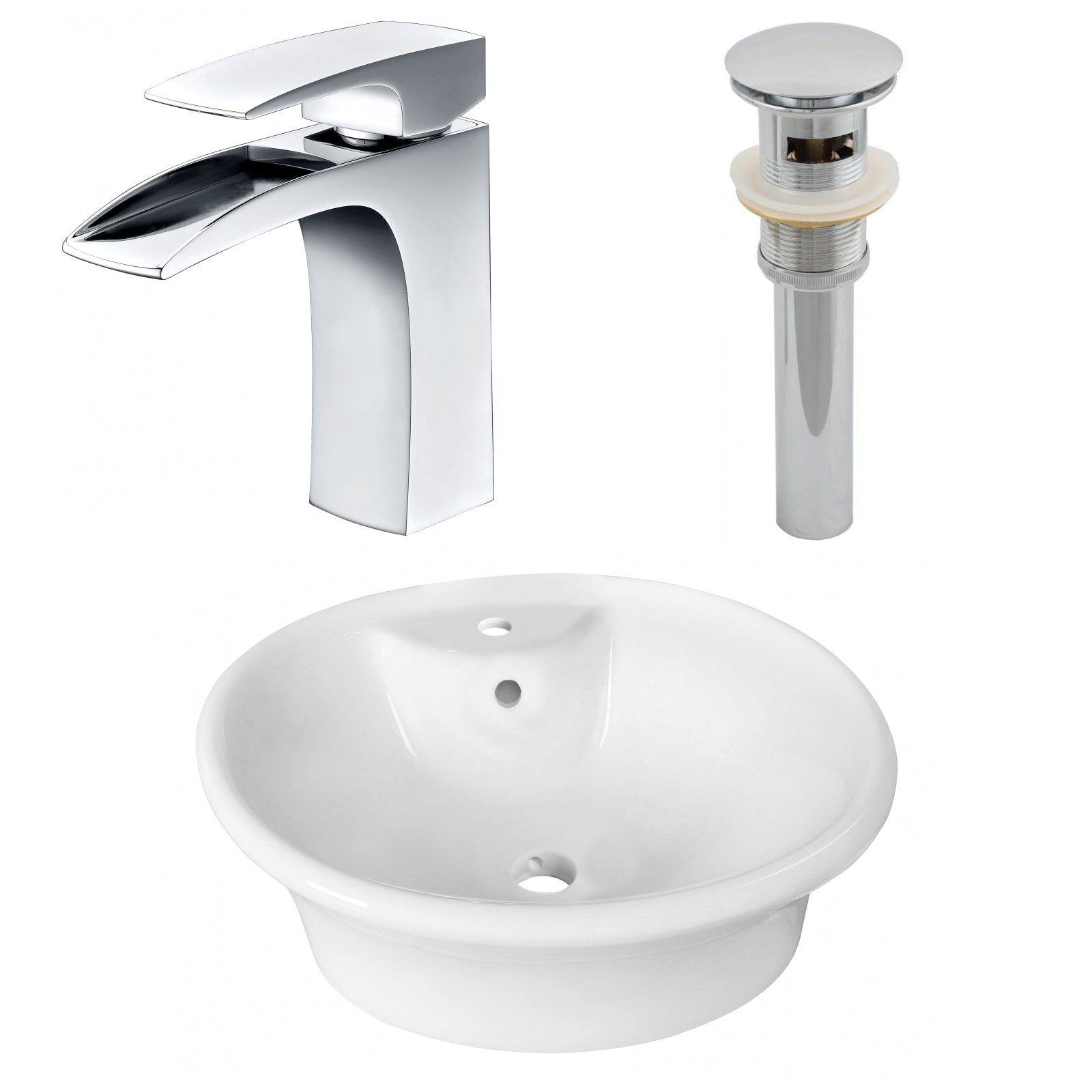American Imaginations AI-26323 19" White Round Above Counter Transitional Bathroom Vessel Sink Set