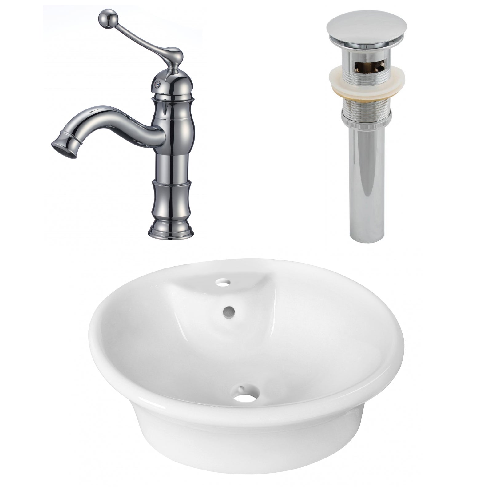 American Imaginations AI-26324 19" White Round Above Counter Transitional Bathroom Vessel Sink Set