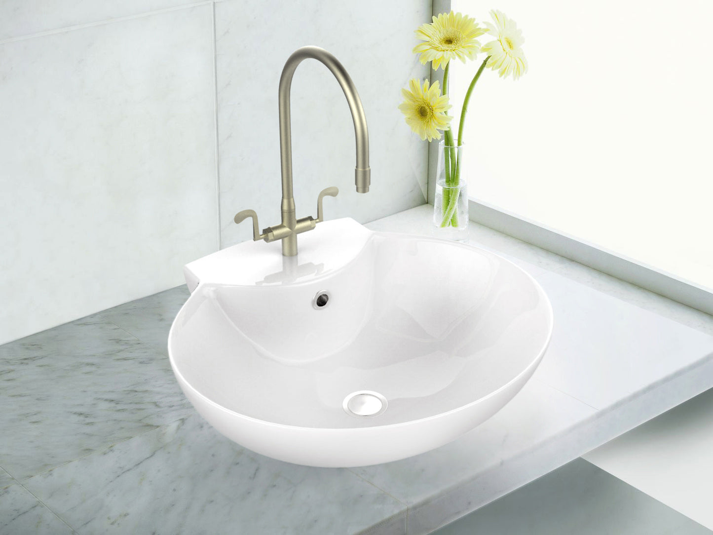 American Imaginations AI-26325 23" White Oval Above Counter Transitional Bathroom Vessel Sink Set