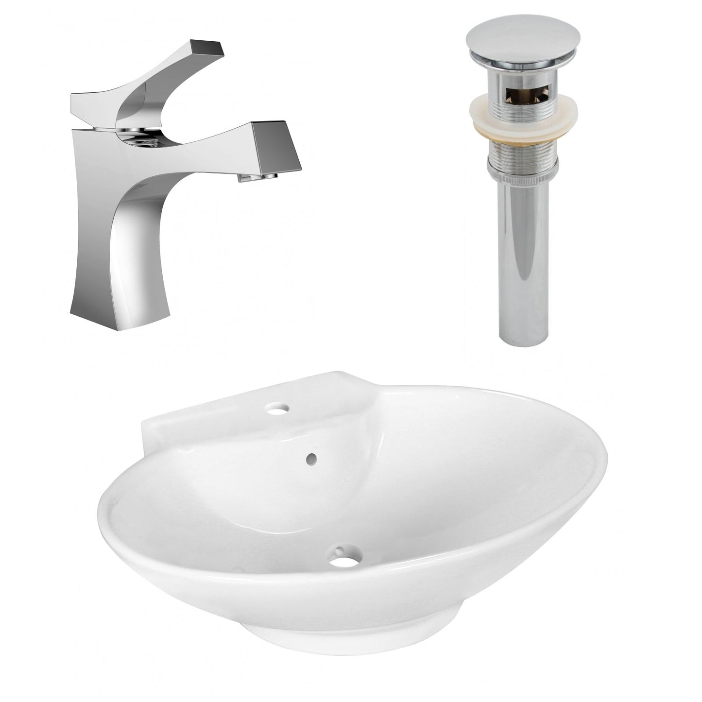 American Imaginations AI-26325 23" White Oval Above Counter Transitional Bathroom Vessel Sink Set