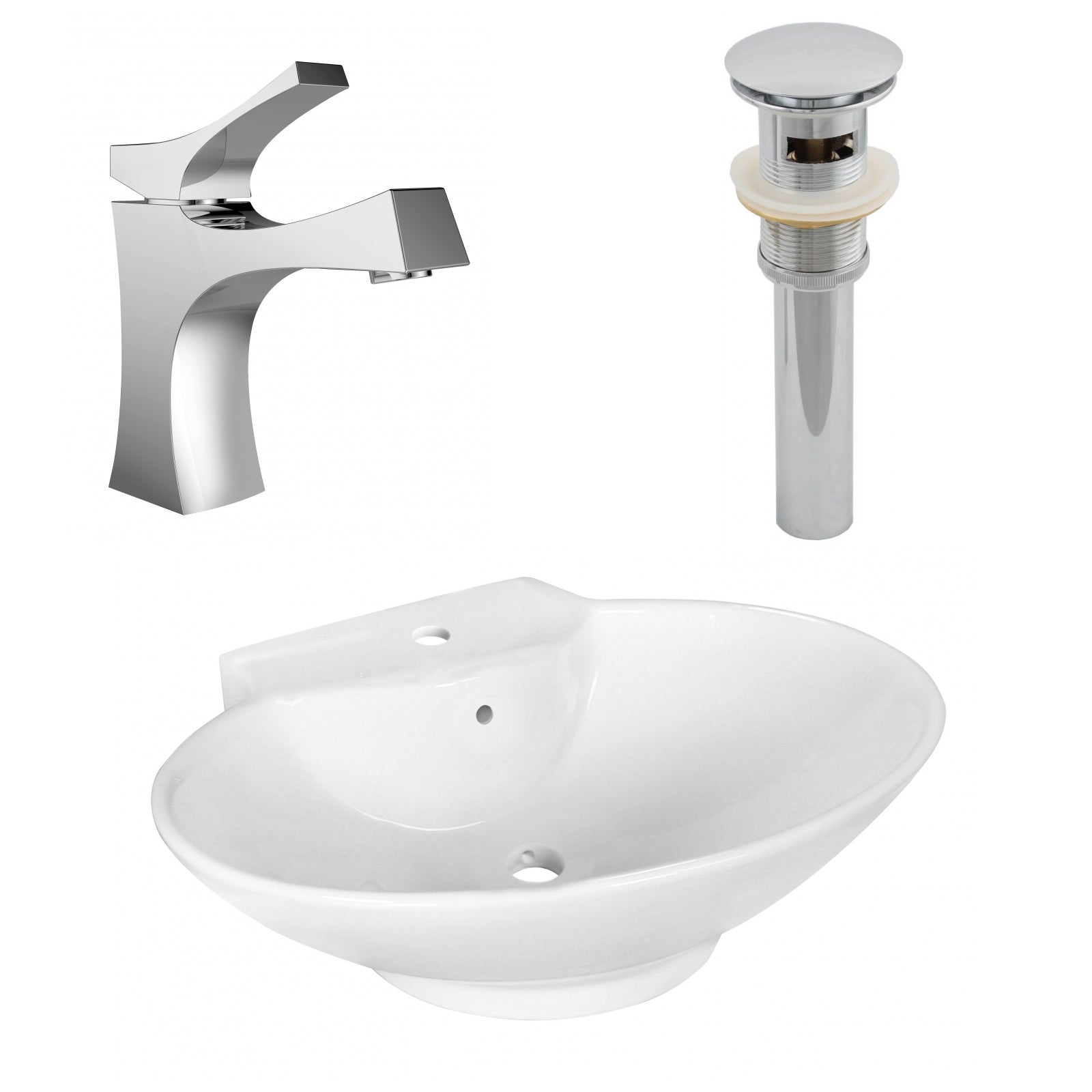 American Imaginations AI-26325 23" White Oval Above Counter Transitional Bathroom Vessel Sink Set