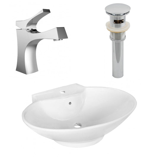 American Imaginations AI-26325 23" White Oval Above Counter Transitional Bathroom Vessel Sink Set