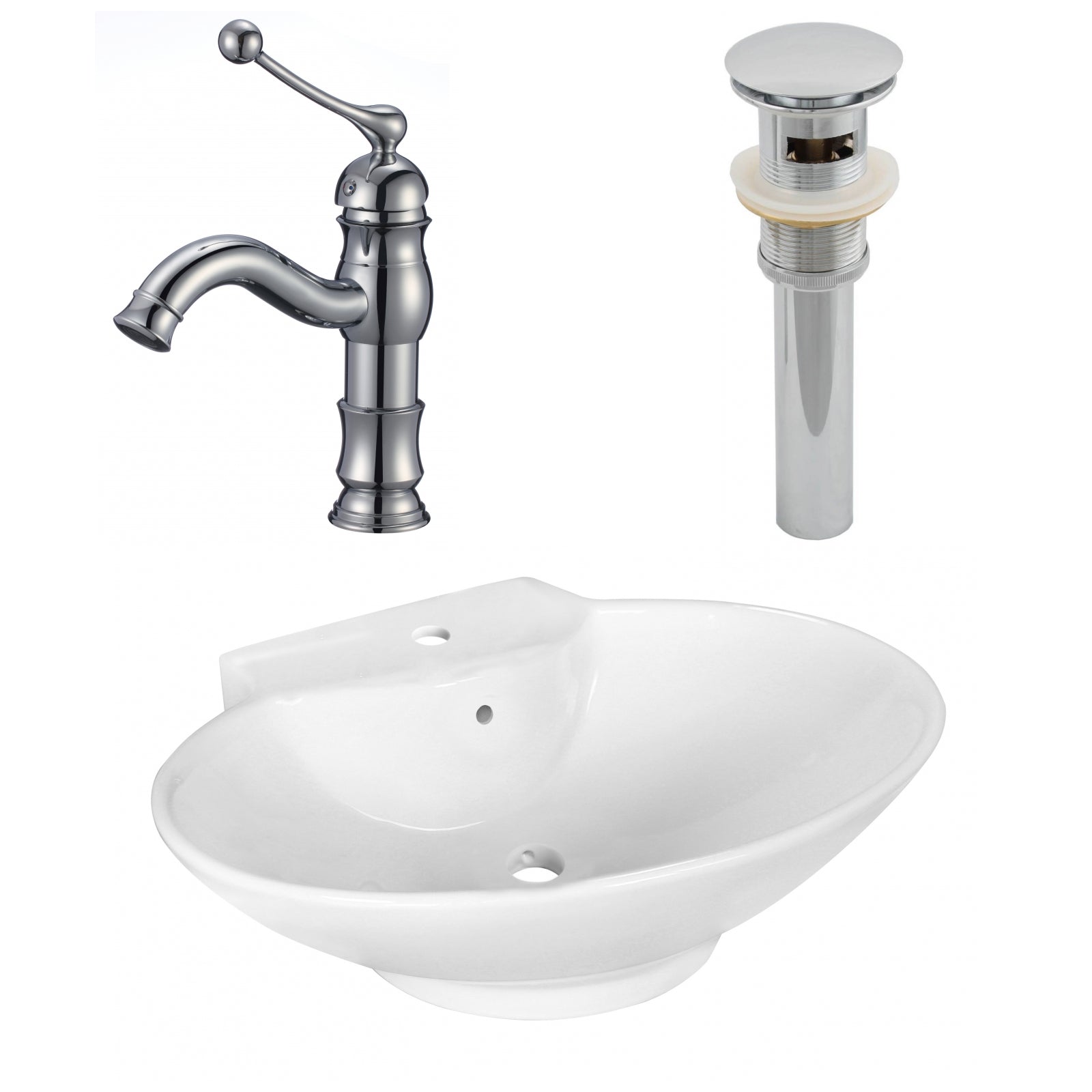 American Imaginations AI-26330 23" White Oval Above Counter Transitional Bathroom Vessel Sink Set