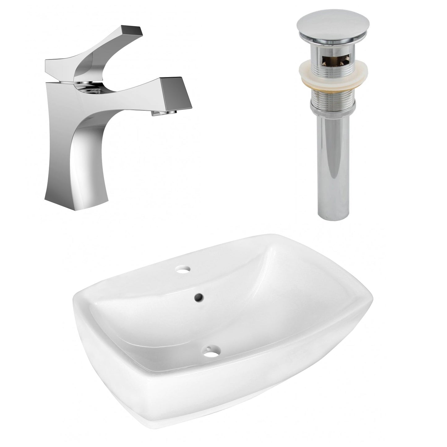American Imaginations AI-26331 22" White Rectangular Above Counter Transitional Bathroom Vessel Sink Set