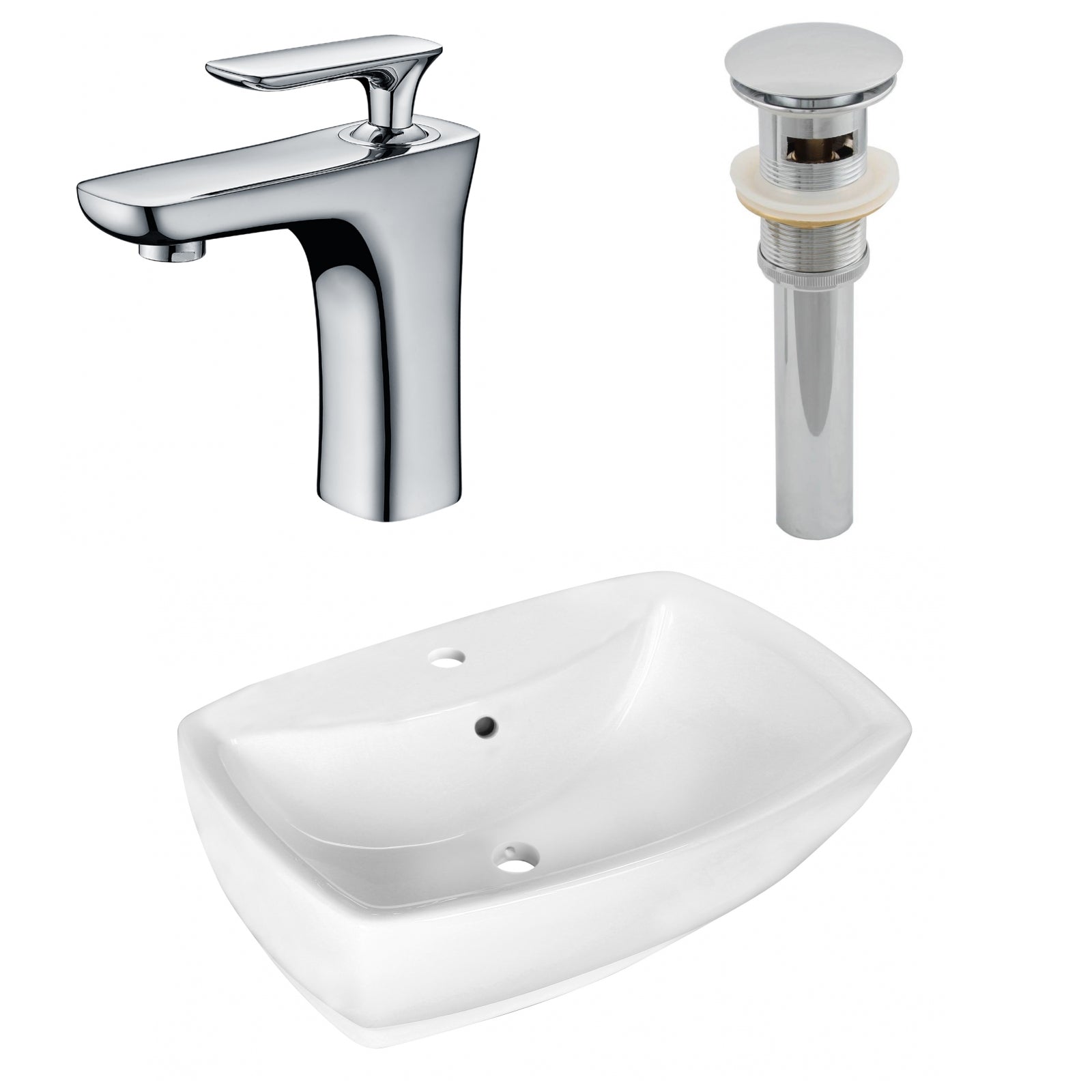 American Imaginations AI-26334 22" White Rectangular Above Counter Transitional Bathroom Vessel Sink Set