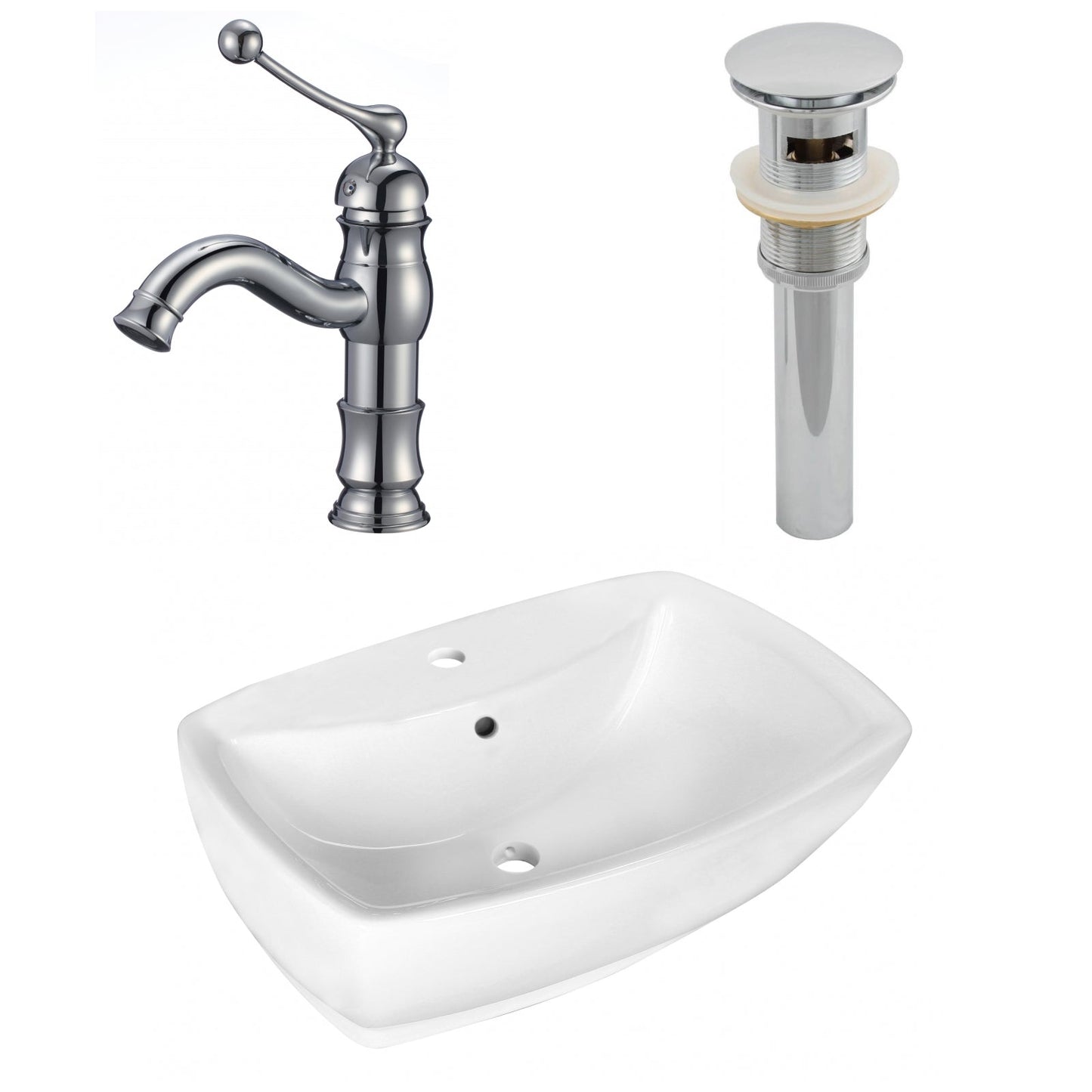 American Imaginations AI-26336 22" White Rectangular Above Counter Transitional Bathroom Vessel Sink Set