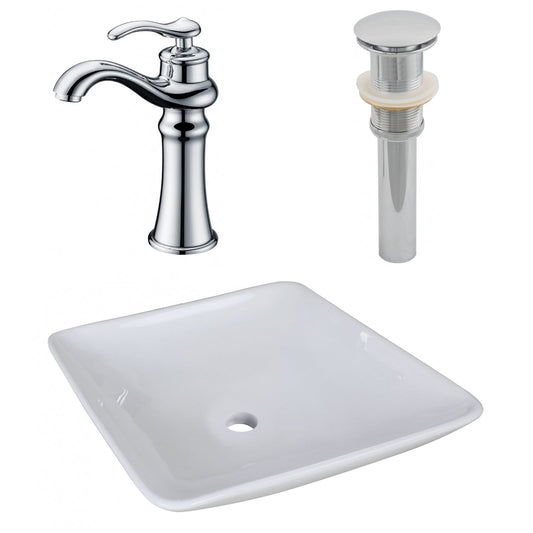American Imaginations AI-26337 17" White Square Above Counter Modern Bathroom Vessel Sink Set