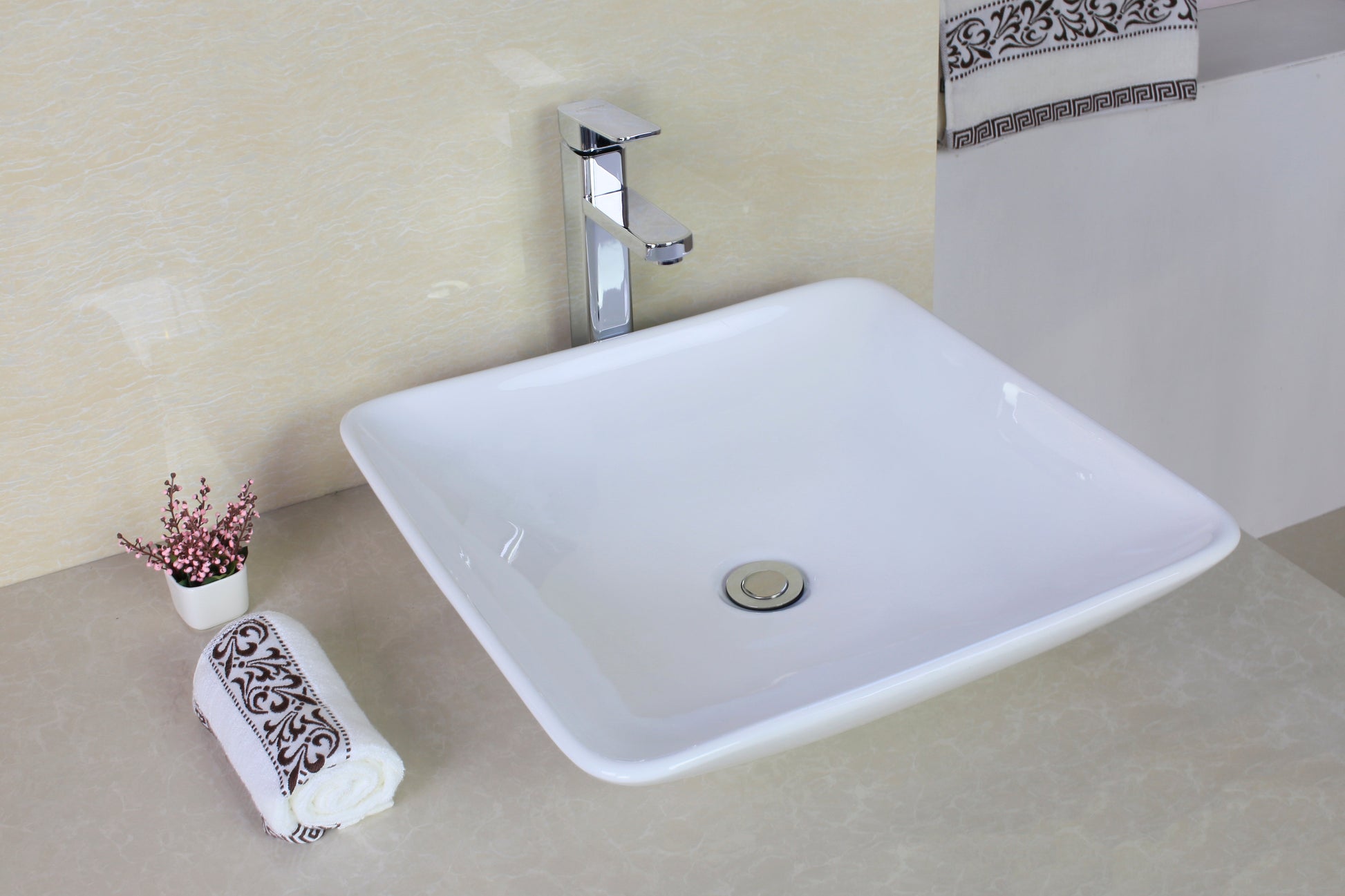 American Imaginations AI-26338 17" White Square Above Counter Modern Bathroom Vessel Sink Set