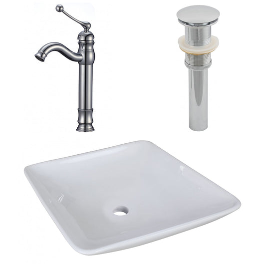 American Imaginations AI-26338 17" White Square Above Counter Modern Bathroom Vessel Sink Set