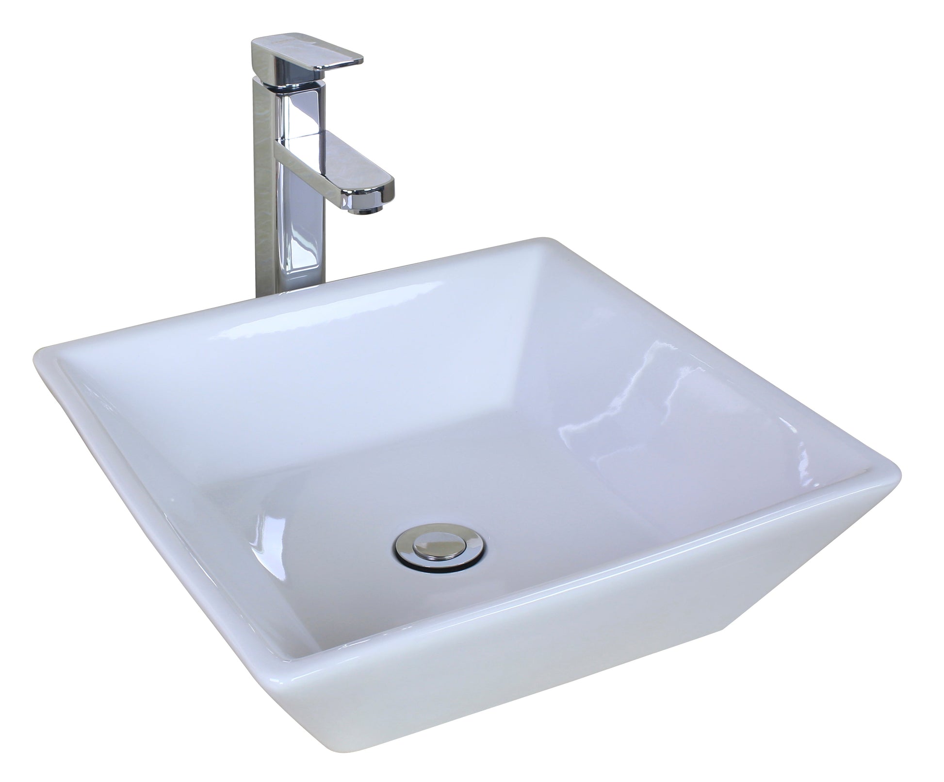 American Imaginations AI-26339 16" White Square Above Counter Modern Bathroom Vessel Sink Set