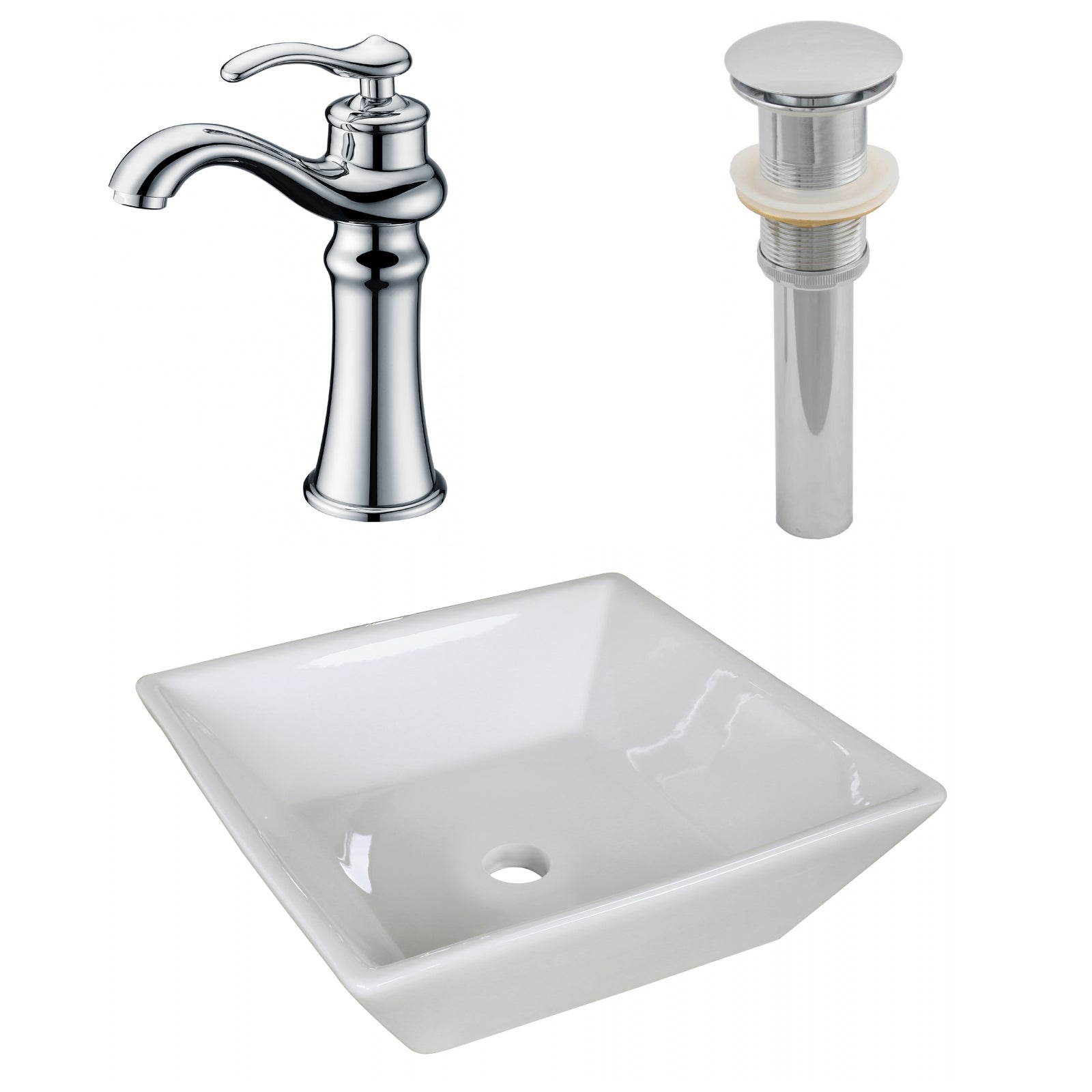 American Imaginations AI-26339 16" White Square Above Counter Modern Bathroom Vessel Sink Set