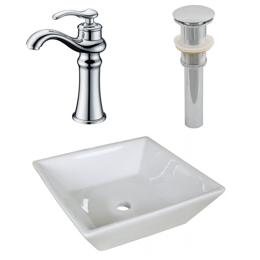 American Imaginations AI-26339 16" White Square Above Counter Modern Bathroom Vessel Sink Set