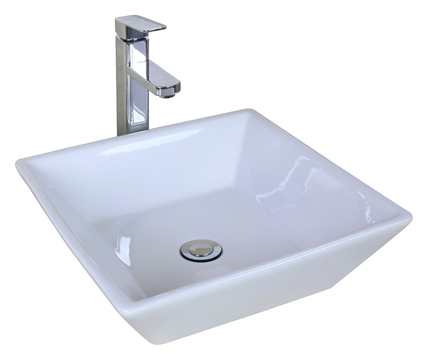 American Imaginations AI-26340 16" White Square Above Counter Modern Bathroom Vessel Sink Set
