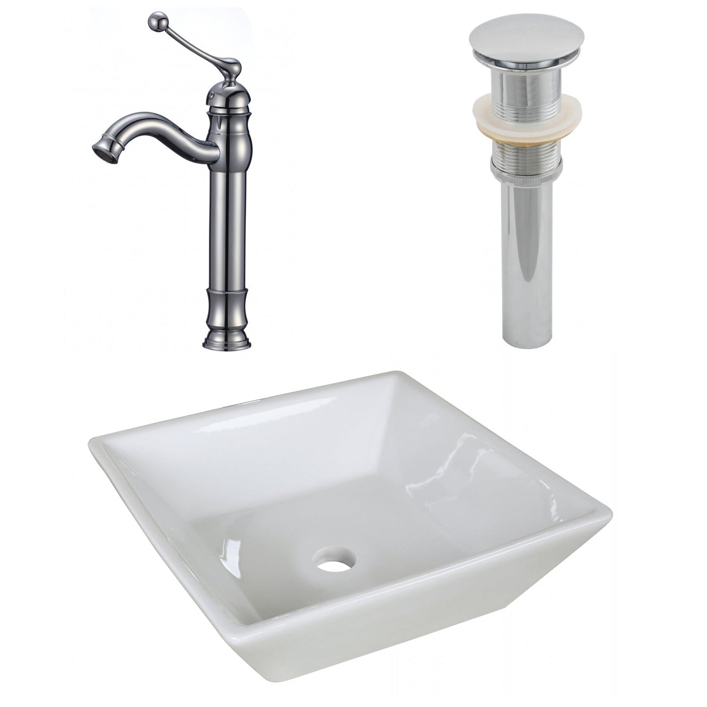 American Imaginations AI-26340 16" White Square Above Counter Modern Bathroom Vessel Sink Set