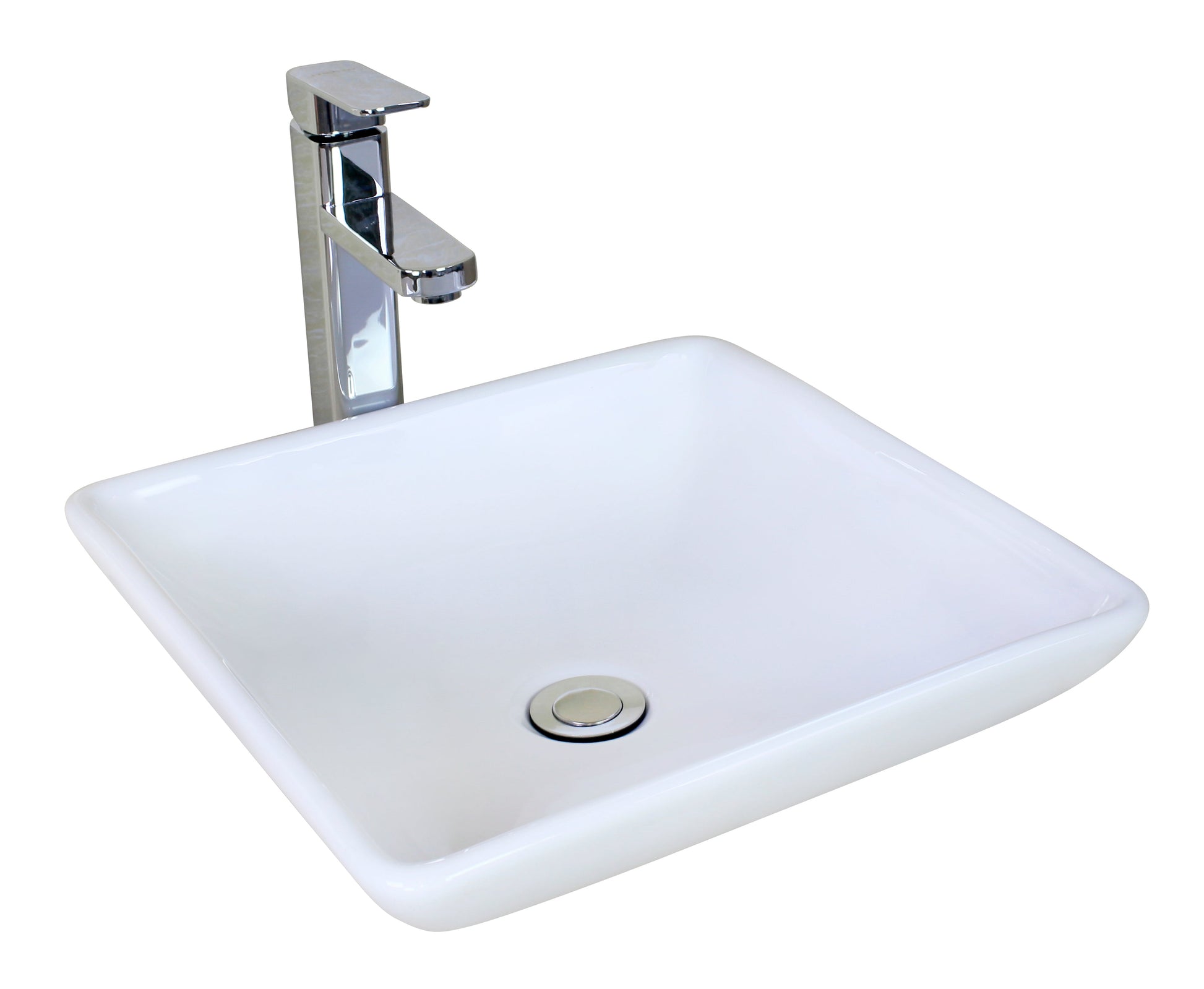 American Imaginations AI-26341 16" White Square Above Counter Modern Bathroom Vessel Sink Set