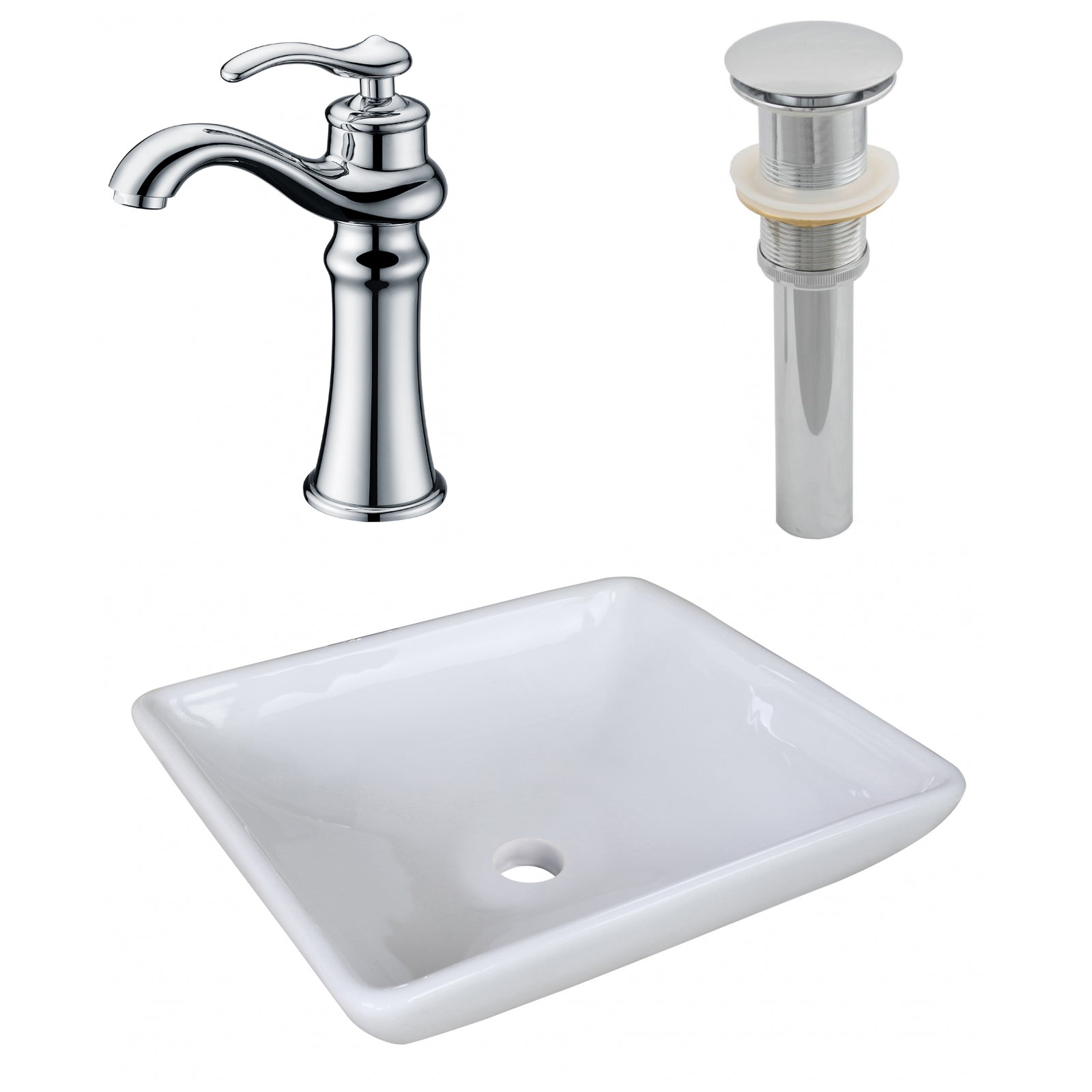 American Imaginations AI-26341 16" White Square Above Counter Modern Bathroom Vessel Sink Set