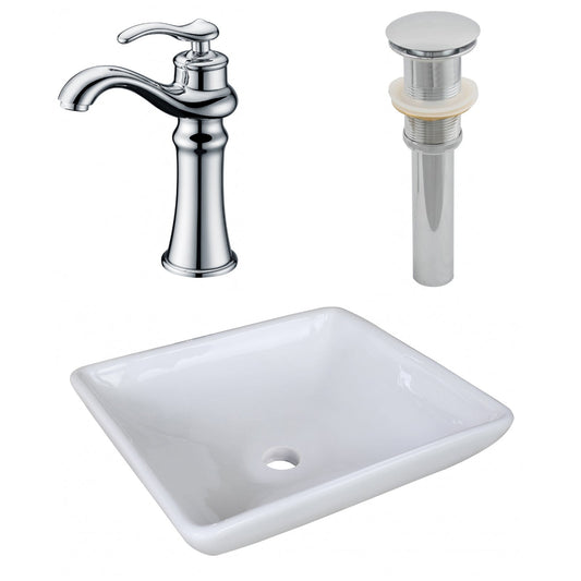American Imaginations AI-26341 16" White Square Above Counter Modern Bathroom Vessel Sink Set
