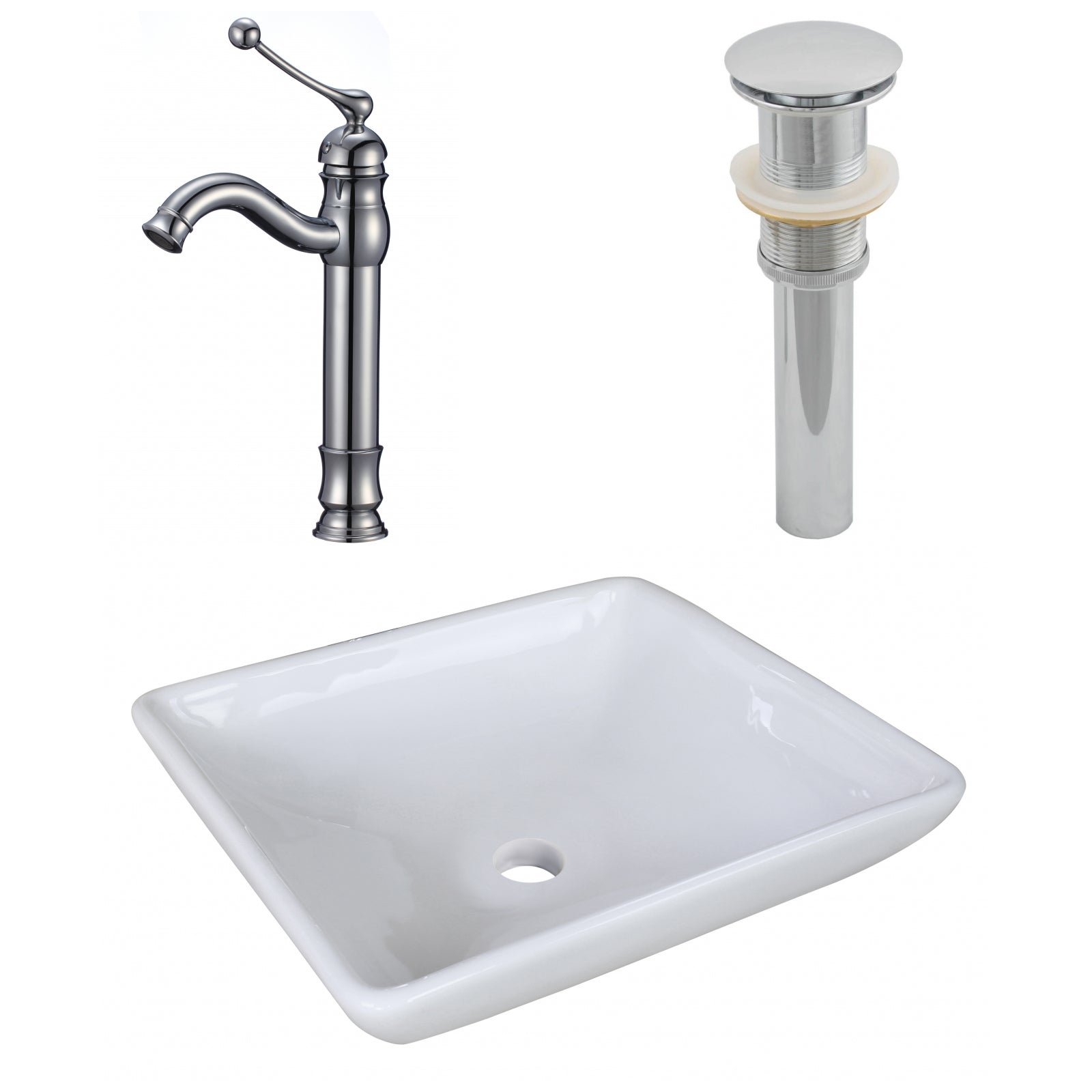 American Imaginations AI-26342 16" White Square Above Counter Modern Bathroom Vessel Sink Set