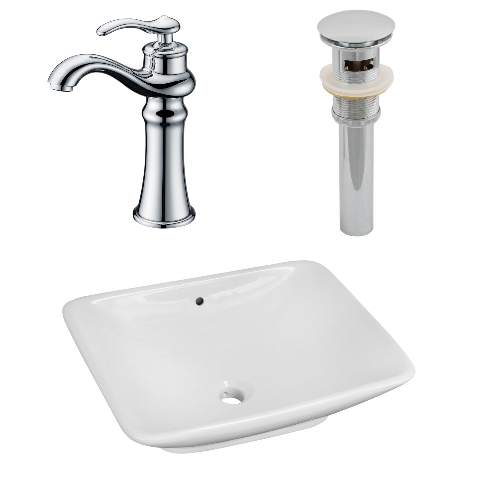 American Imaginations AI-26343 22" White Rectangular Above Counter Modern Bathroom Vessel Sink Set