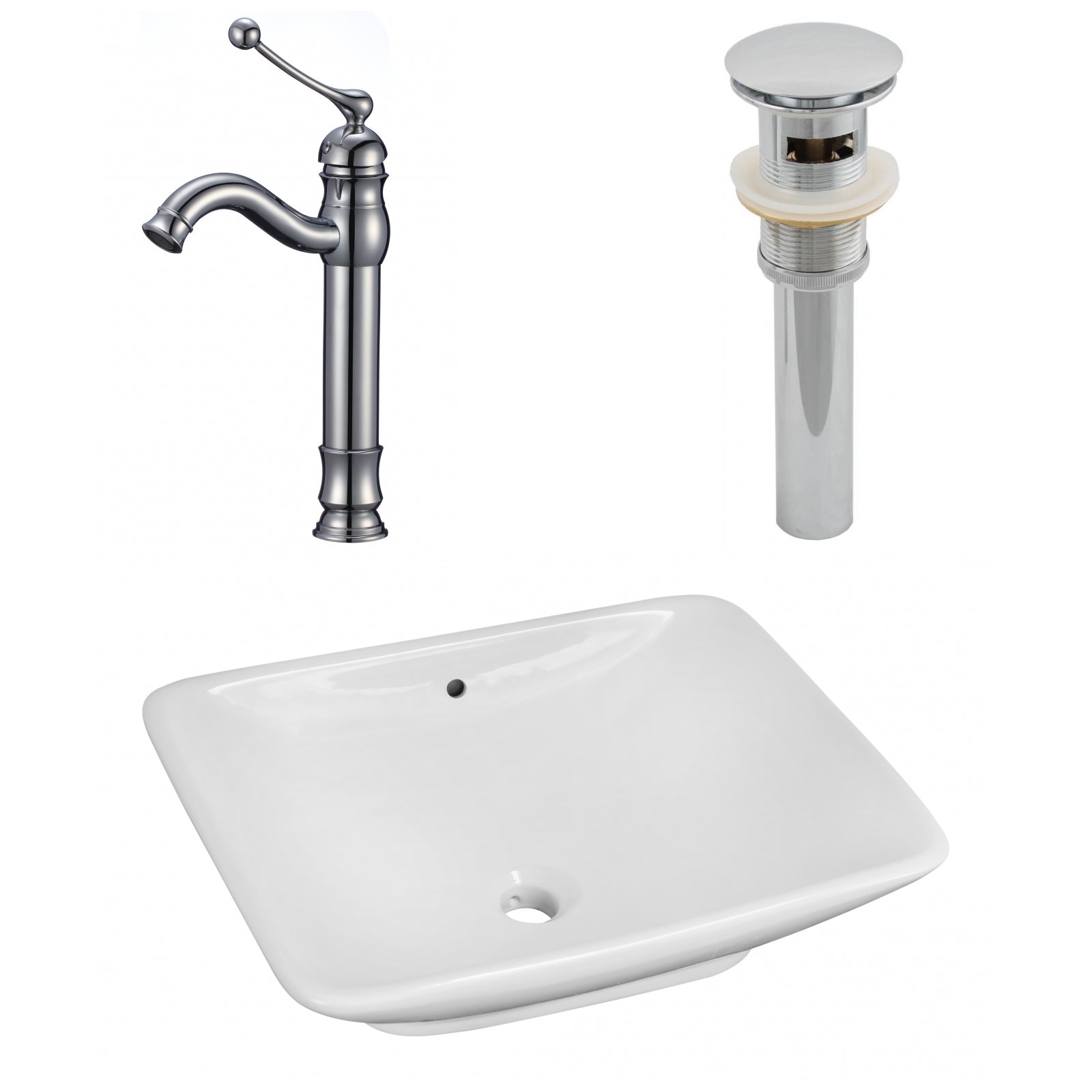American Imaginations AI-26344 22" White Rectangular Above Counter Modern Bathroom Vessel Sink Set