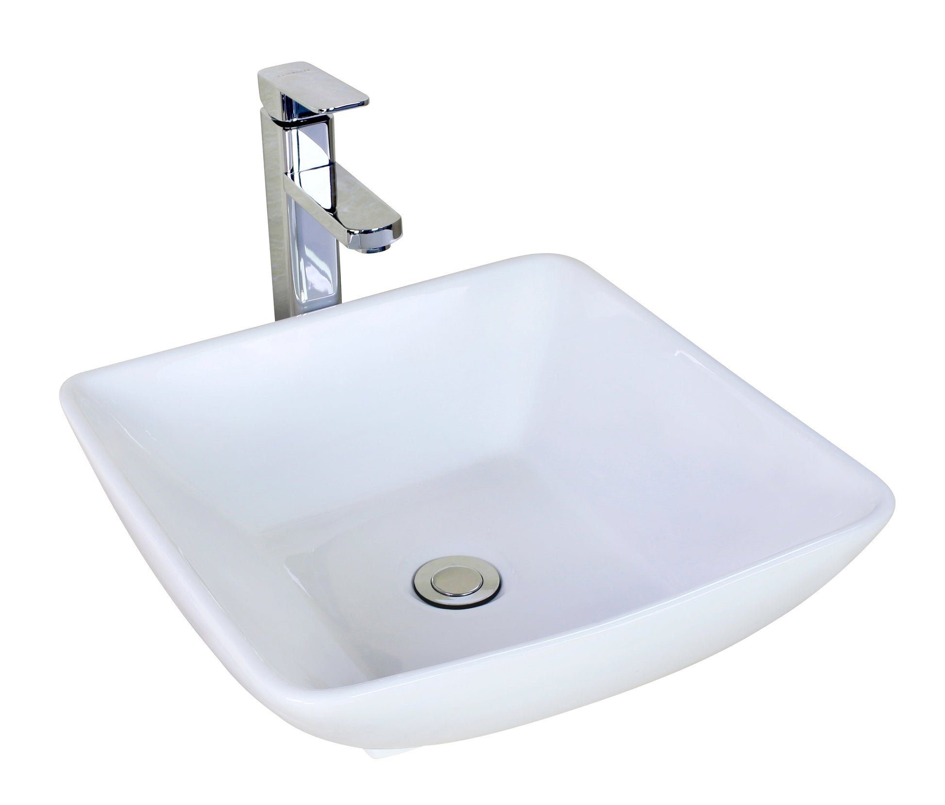 American Imaginations AI-26345 17" White Square Above Counter Modern Bathroom Vessel Sink Set