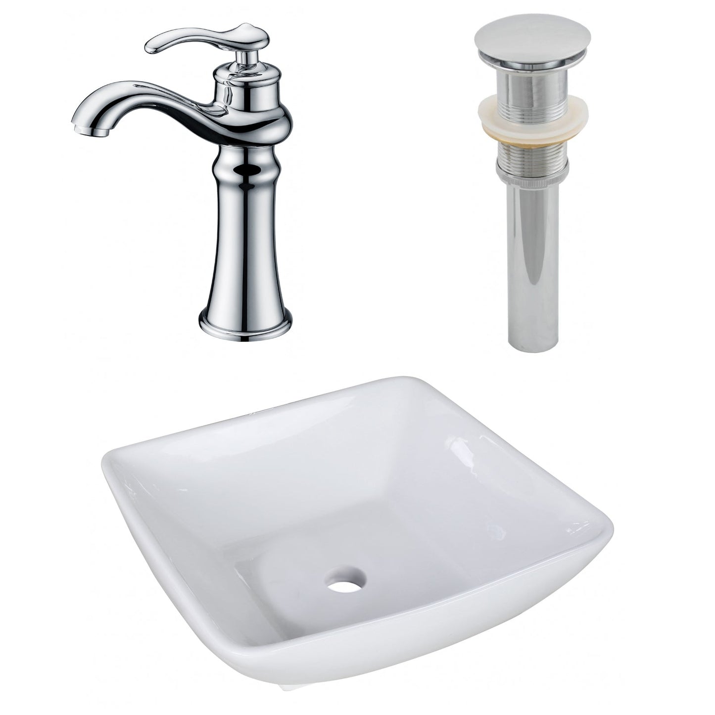 American Imaginations AI-26345 17" White Square Above Counter Modern Bathroom Vessel Sink Set