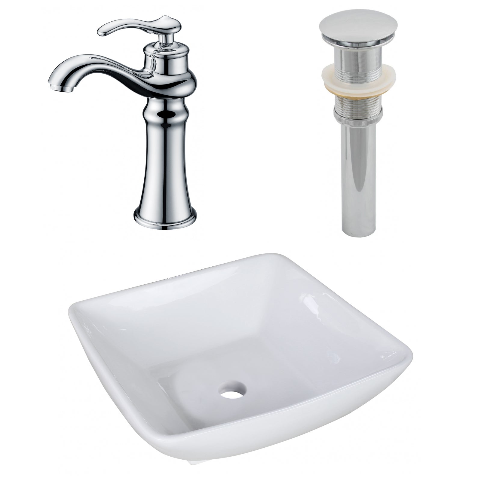 American Imaginations AI-26345 17" White Square Above Counter Modern Bathroom Vessel Sink Set