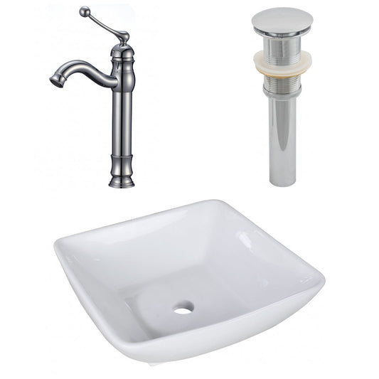 American Imaginations AI-26346 17" White Square Above Counter Modern Bathroom Vessel Sink Set