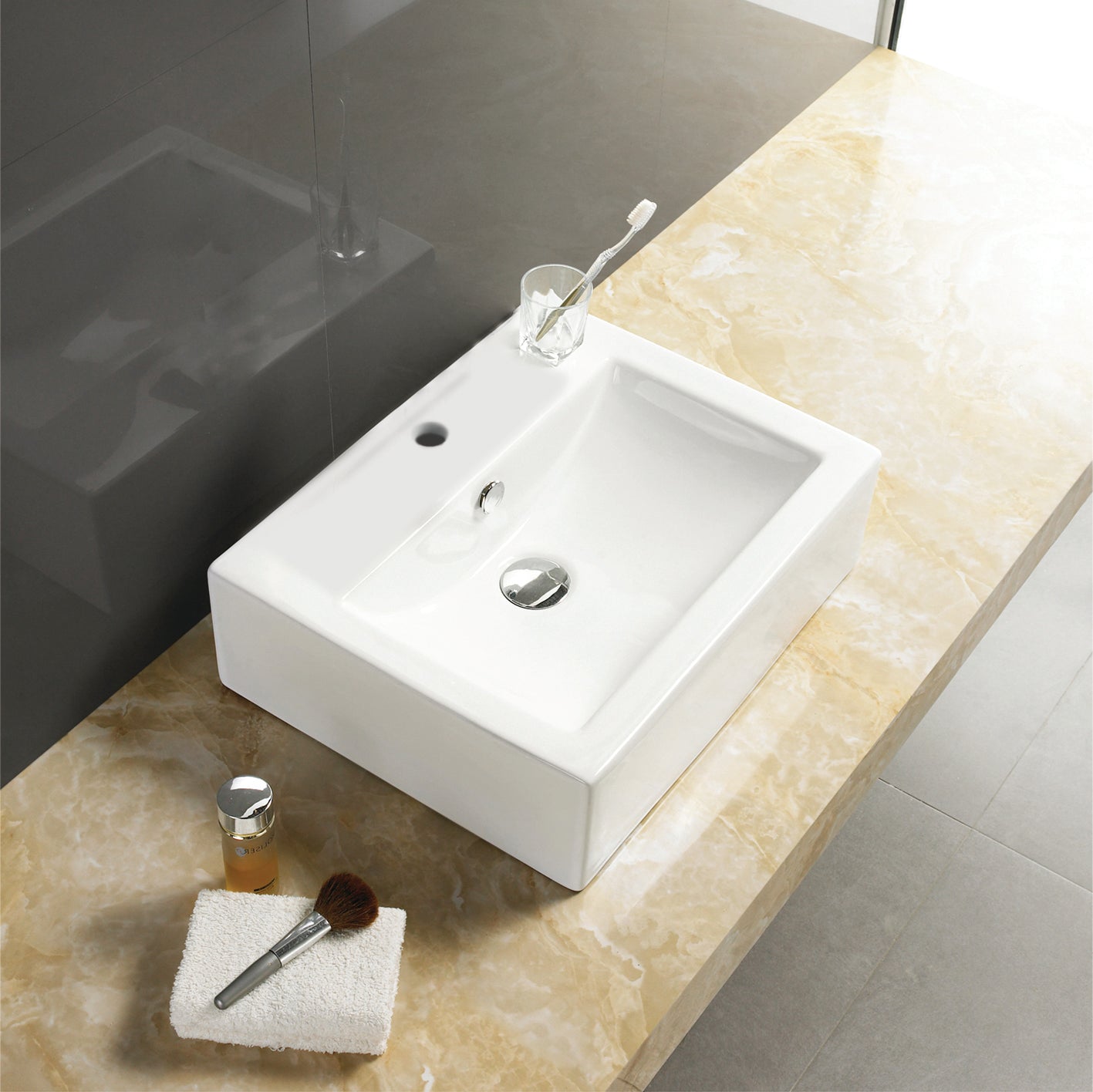American Imaginations AI-26347 20" White Rectangular Above Counter Modern Bathroom Vessel Sink Set