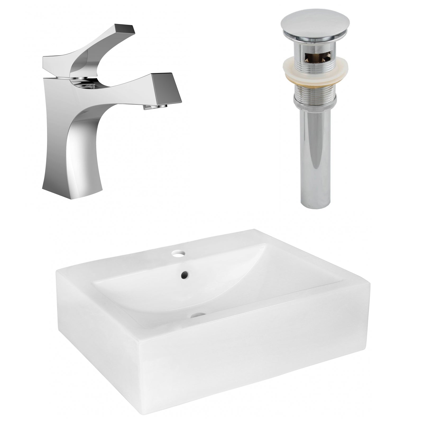 American Imaginations AI-26347 20" White Rectangular Above Counter Modern Bathroom Vessel Sink Set