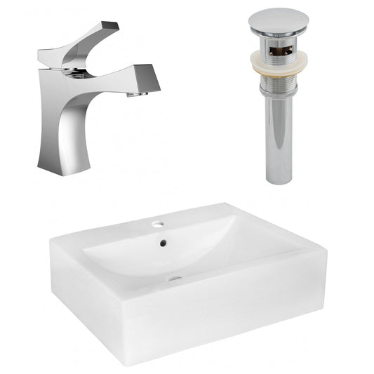 American Imaginations AI-26347 20" White Rectangular Above Counter Modern Bathroom Vessel Sink Set