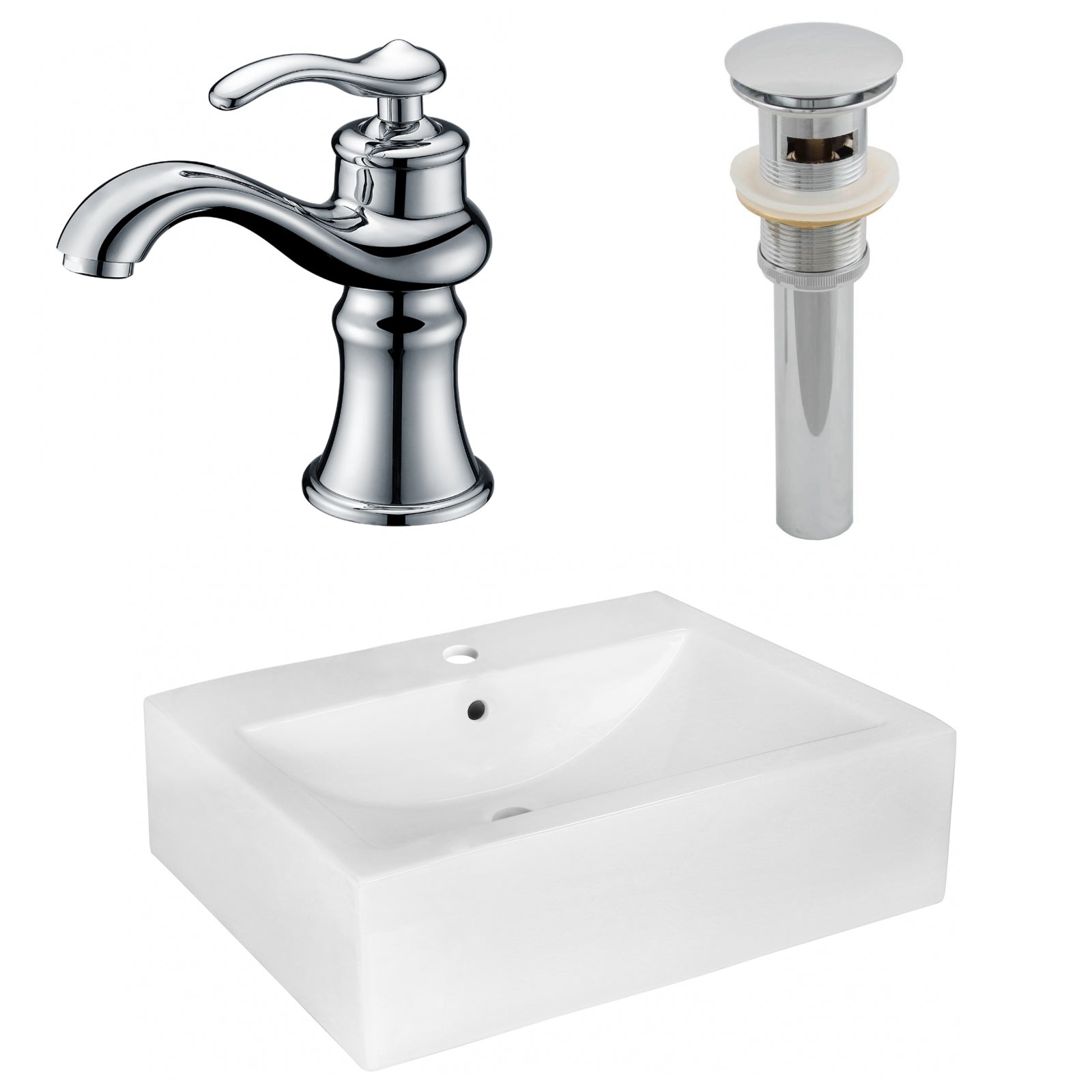 American Imaginations AI-26348 20" White Rectangular Above Counter Modern Bathroom Vessel Sink Set