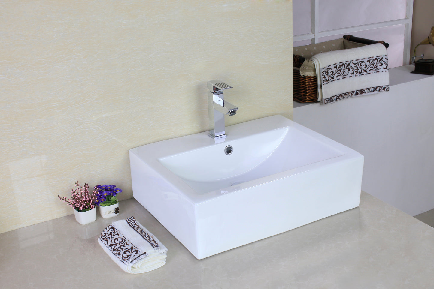 American Imaginations AI-26349 20" White Rectangular Above Counter Modern Bathroom Vessel Sink Set
