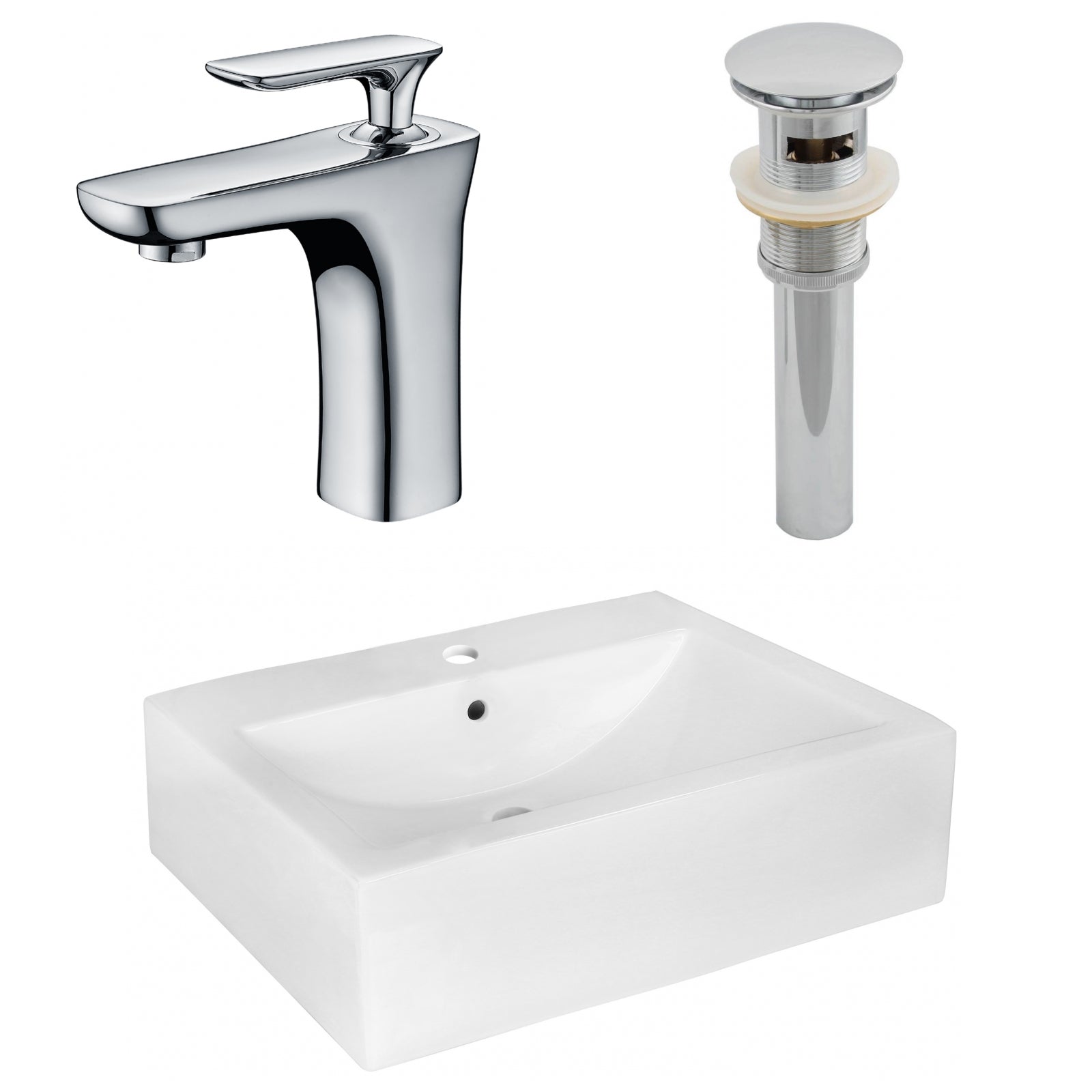 American Imaginations AI-26350 20" White Rectangular Above Counter Modern Bathroom Vessel Sink Set