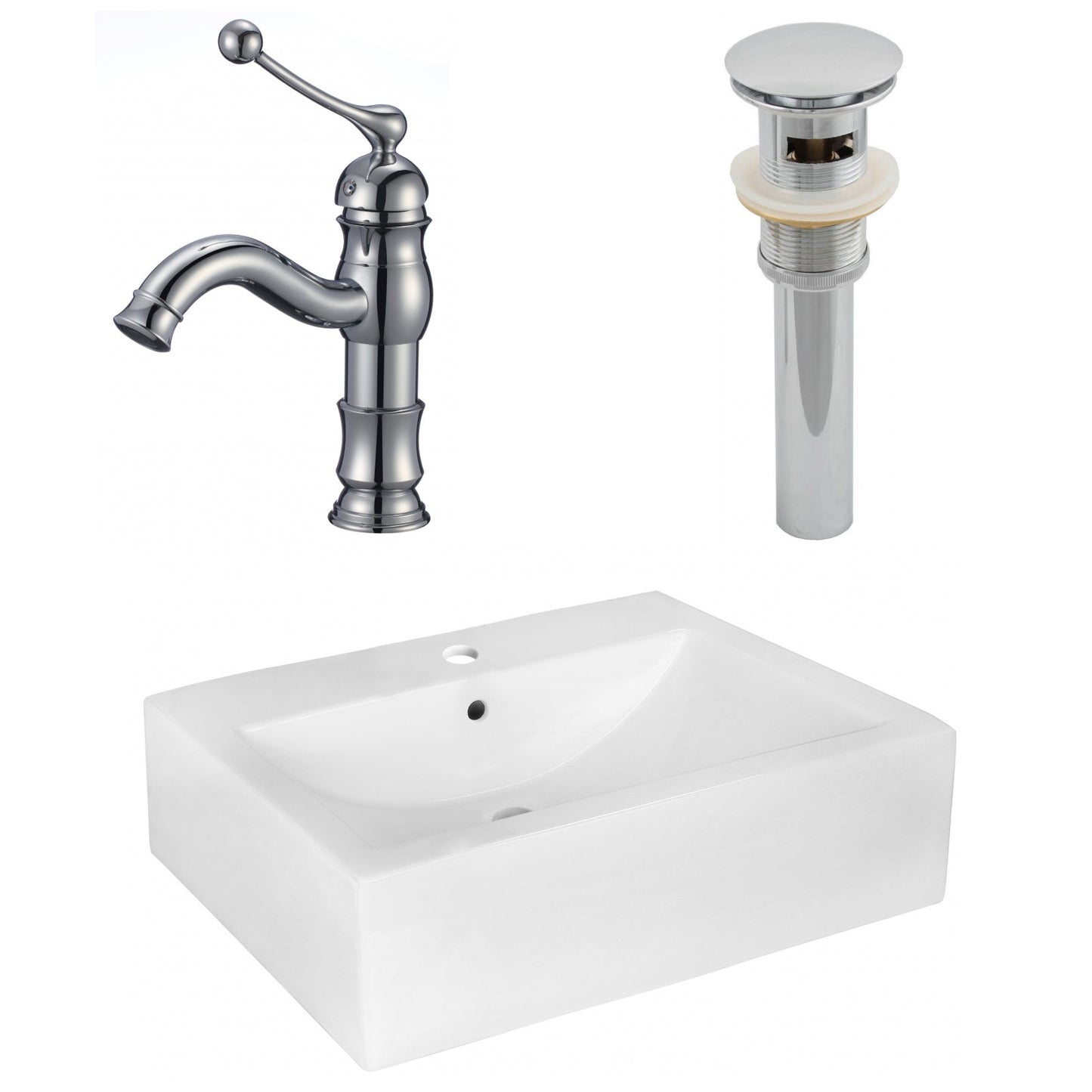 American Imaginations AI-26352 20" White Rectangular Above Counter Modern Bathroom Vessel Sink Set