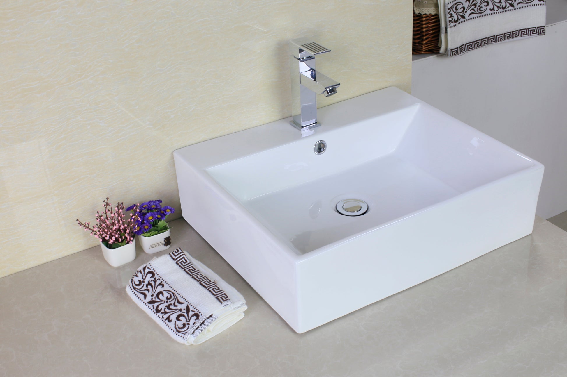 American Imaginations AI-26353 21" White Rectangular Above Counter Modern Bathroom Vessel Sink Set