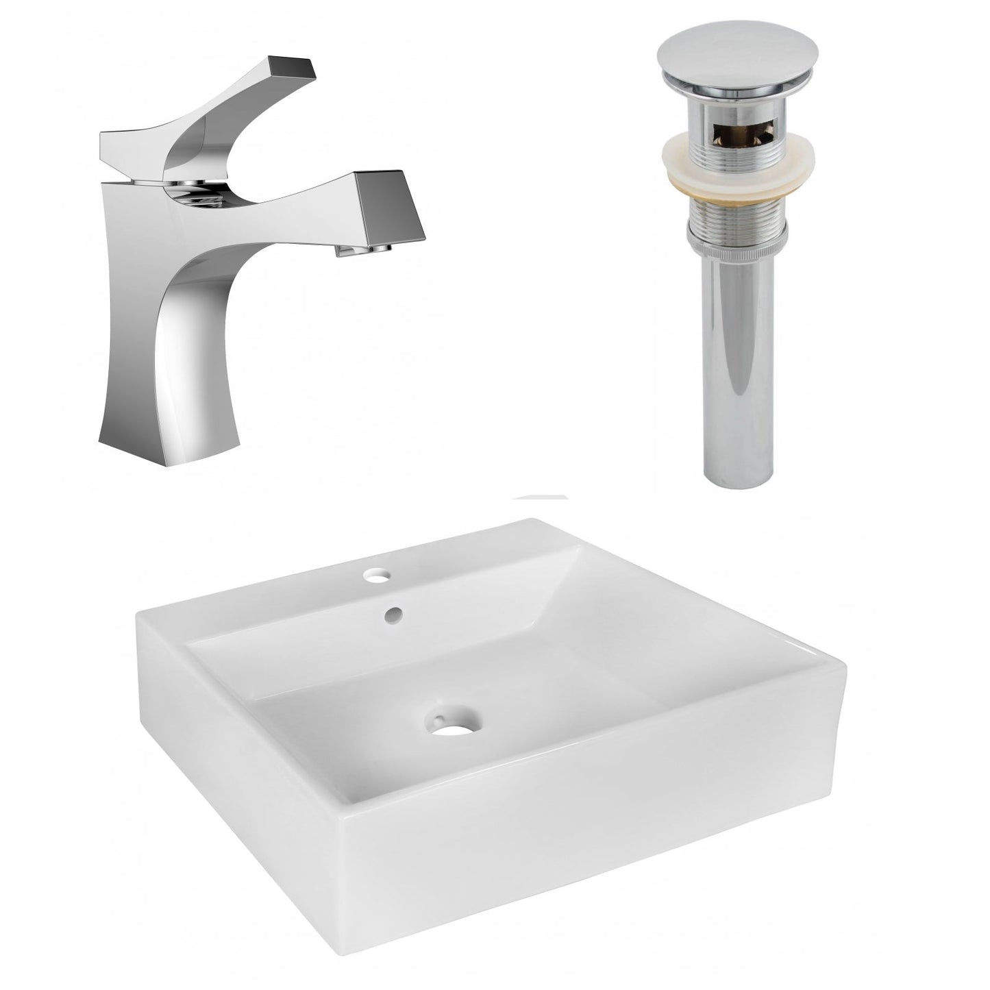 American Imaginations AI-26353 21" White Rectangular Above Counter Modern Bathroom Vessel Sink Set