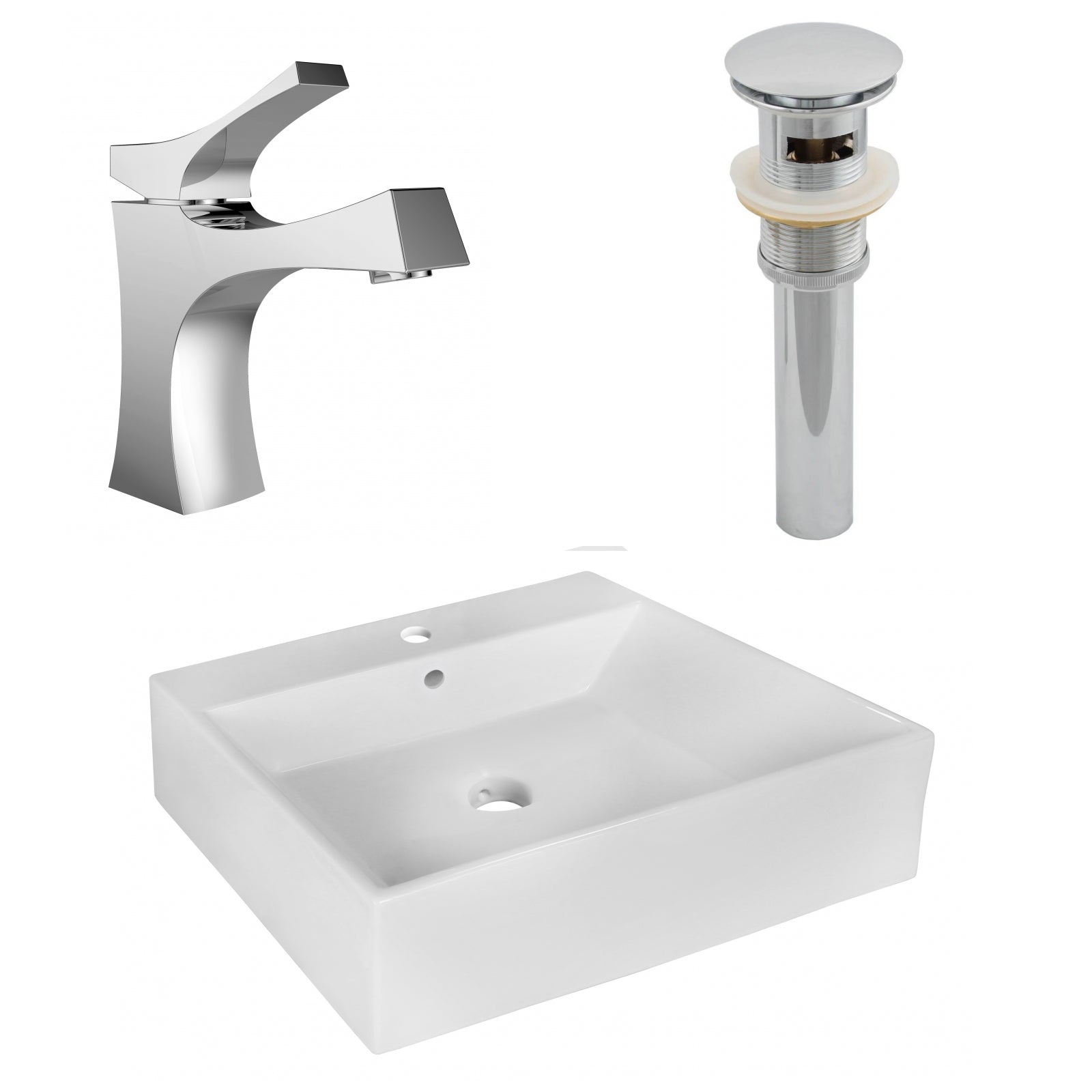 American Imaginations AI-26353 21" White Rectangular Above Counter Modern Bathroom Vessel Sink Set