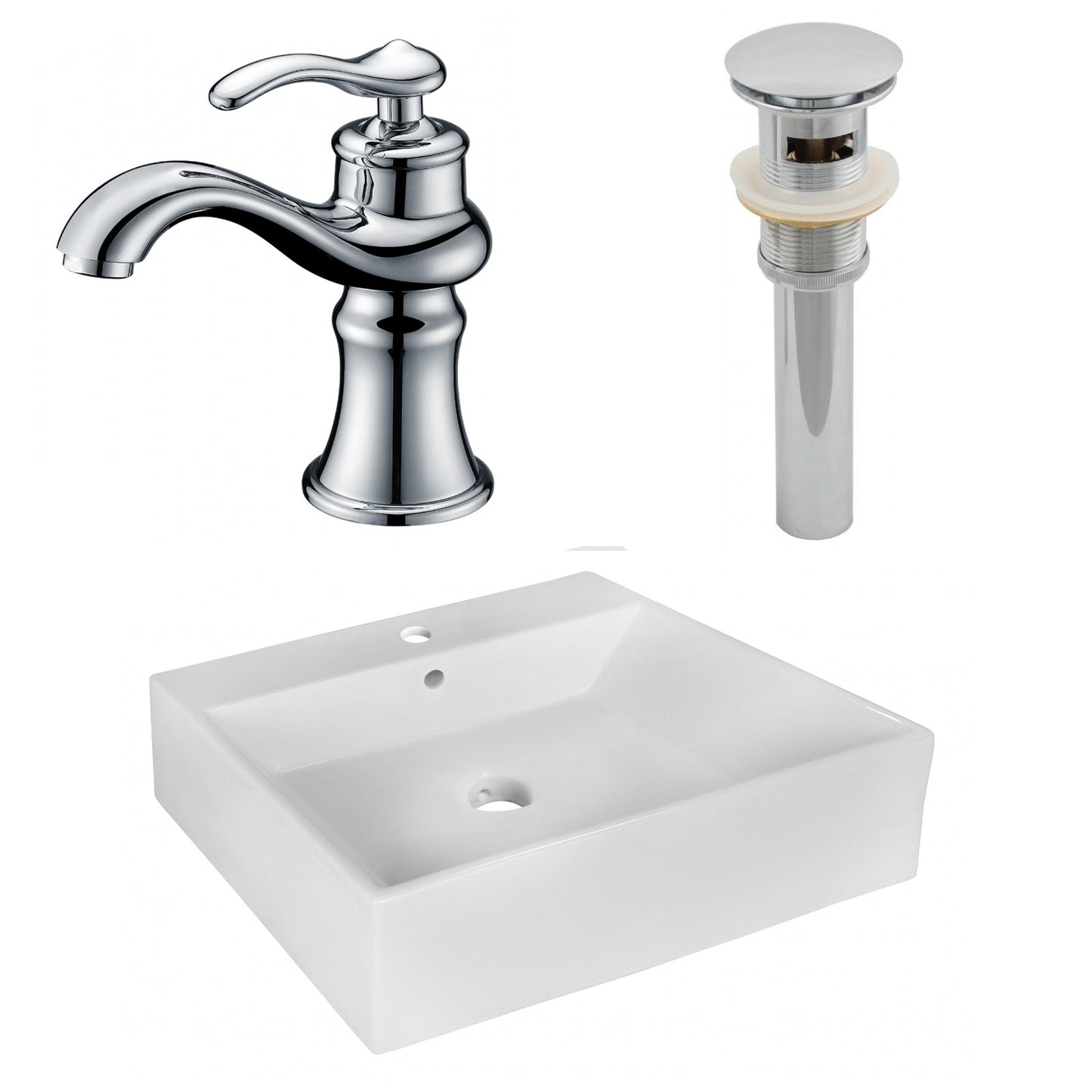 American Imaginations AI-26354 21" White Rectangular Above Counter Modern Bathroom Vessel Sink Set
