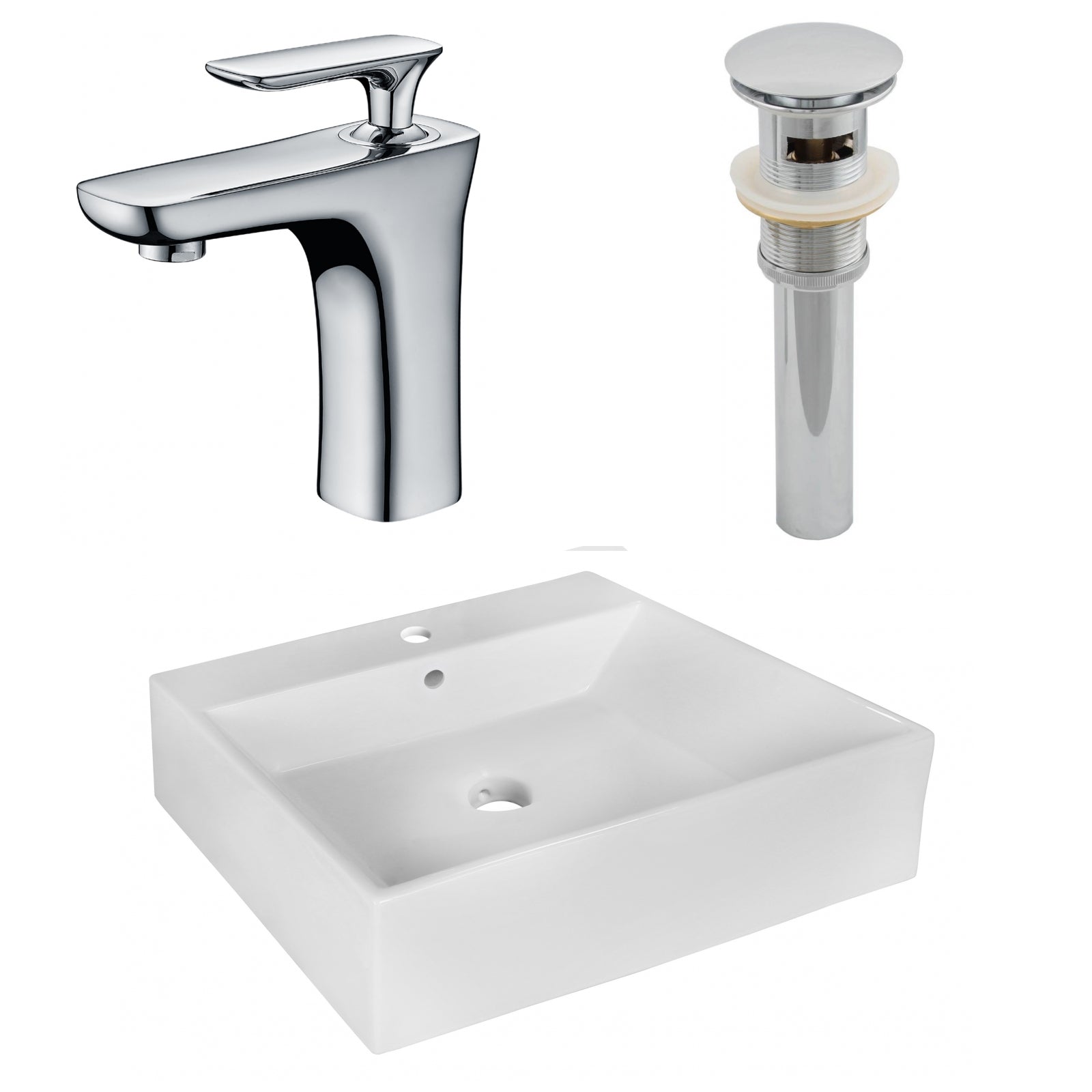American Imaginations AI-26356 21" White Rectangular Above Counter Modern Bathroom Vessel Sink Set