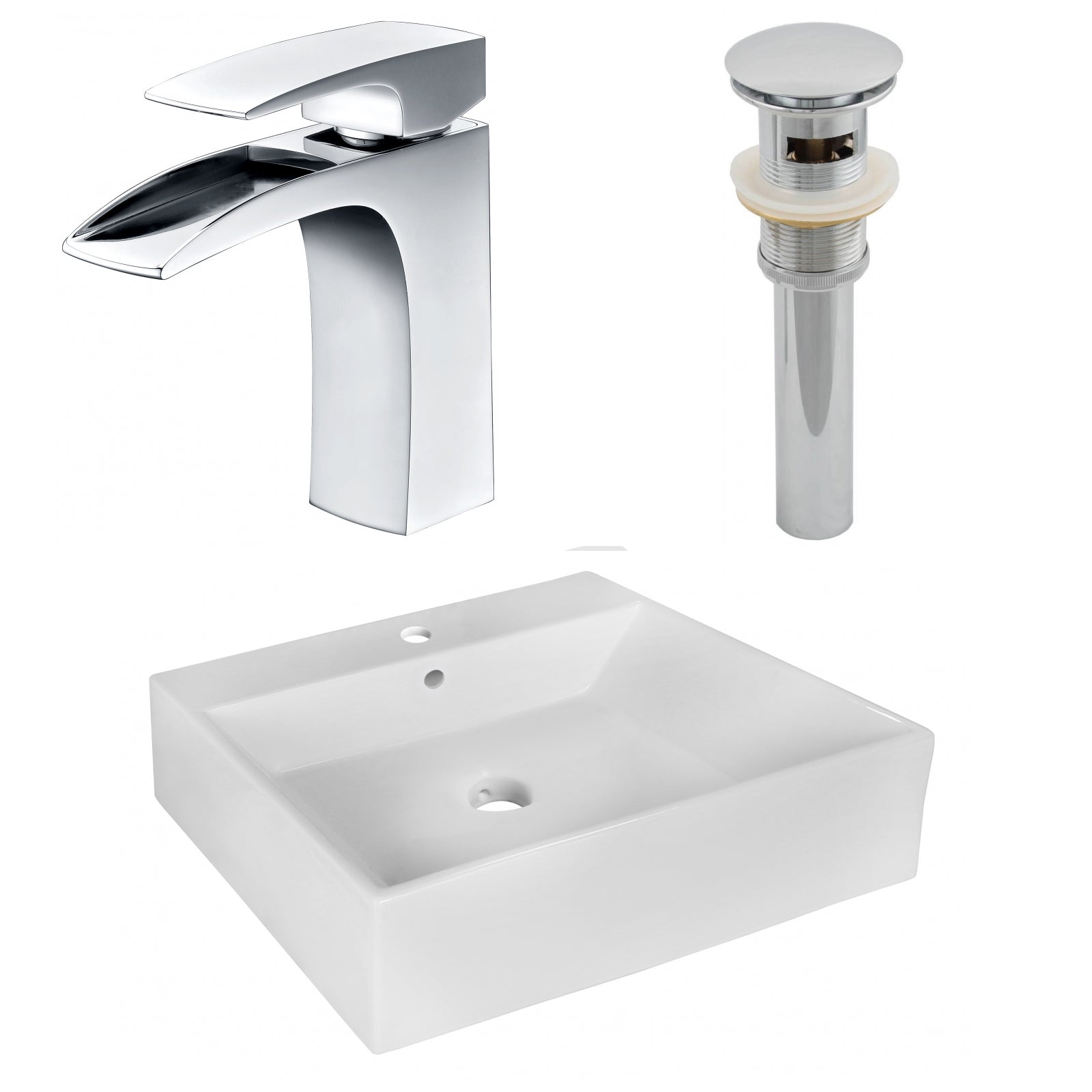 American Imaginations AI-26357 21" White Rectangular Above Counter Modern Bathroom Vessel Sink Set