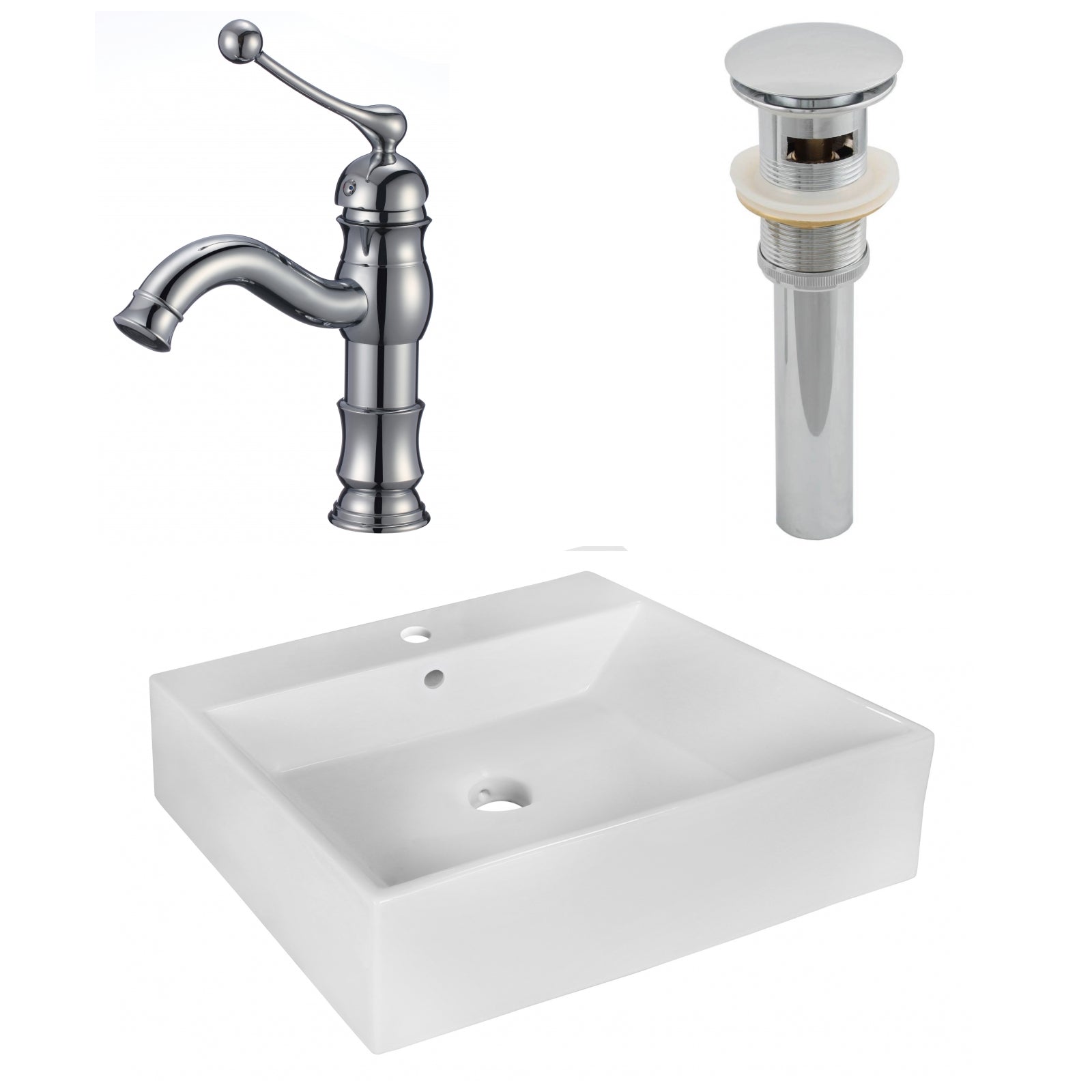 American Imaginations AI-26358 21" White Rectangular Above Counter Modern Bathroom Vessel Sink Set
