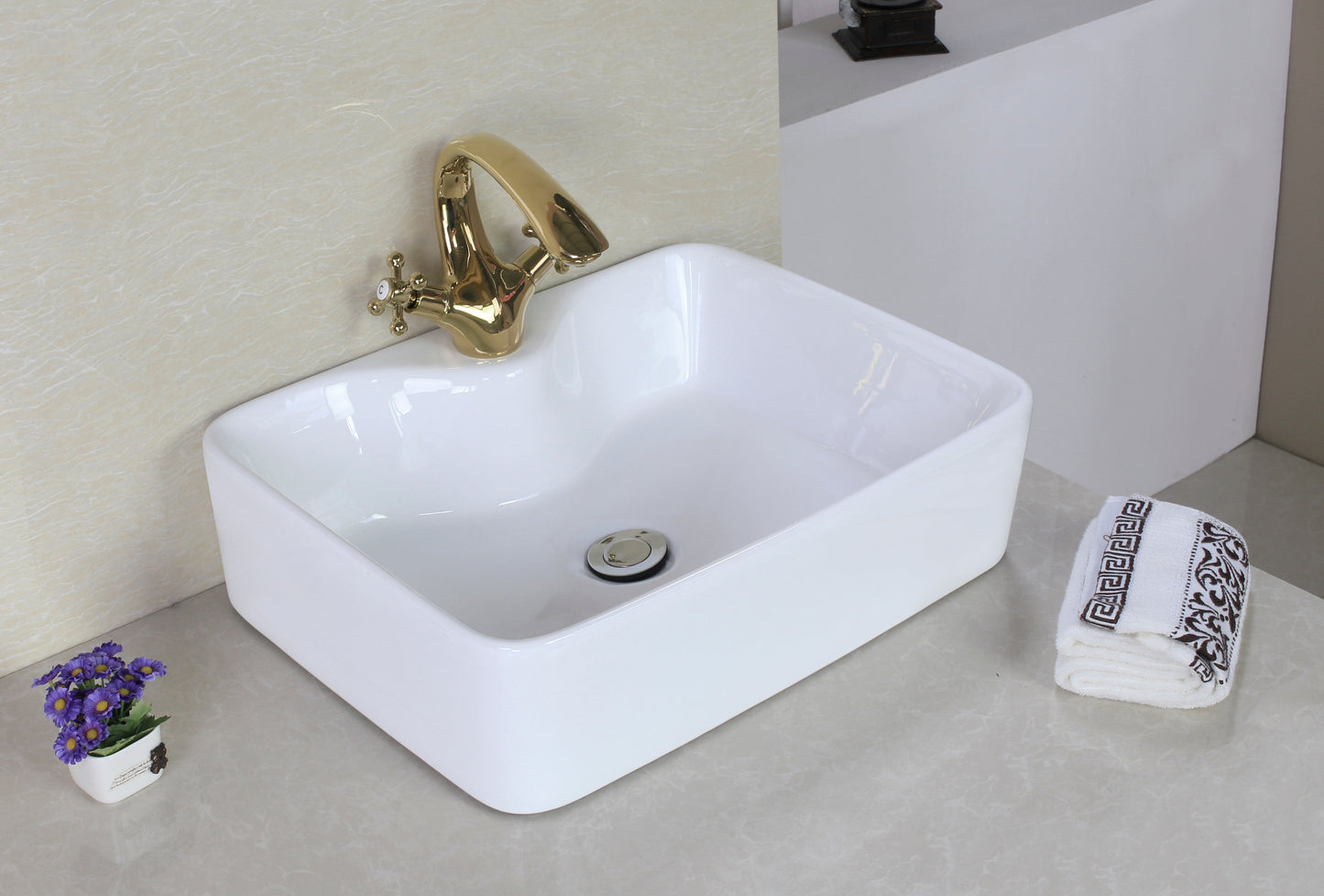American Imaginations AI-26359 19" White Rectangular Above Counter Modern Bathroom Vessel Sink Set