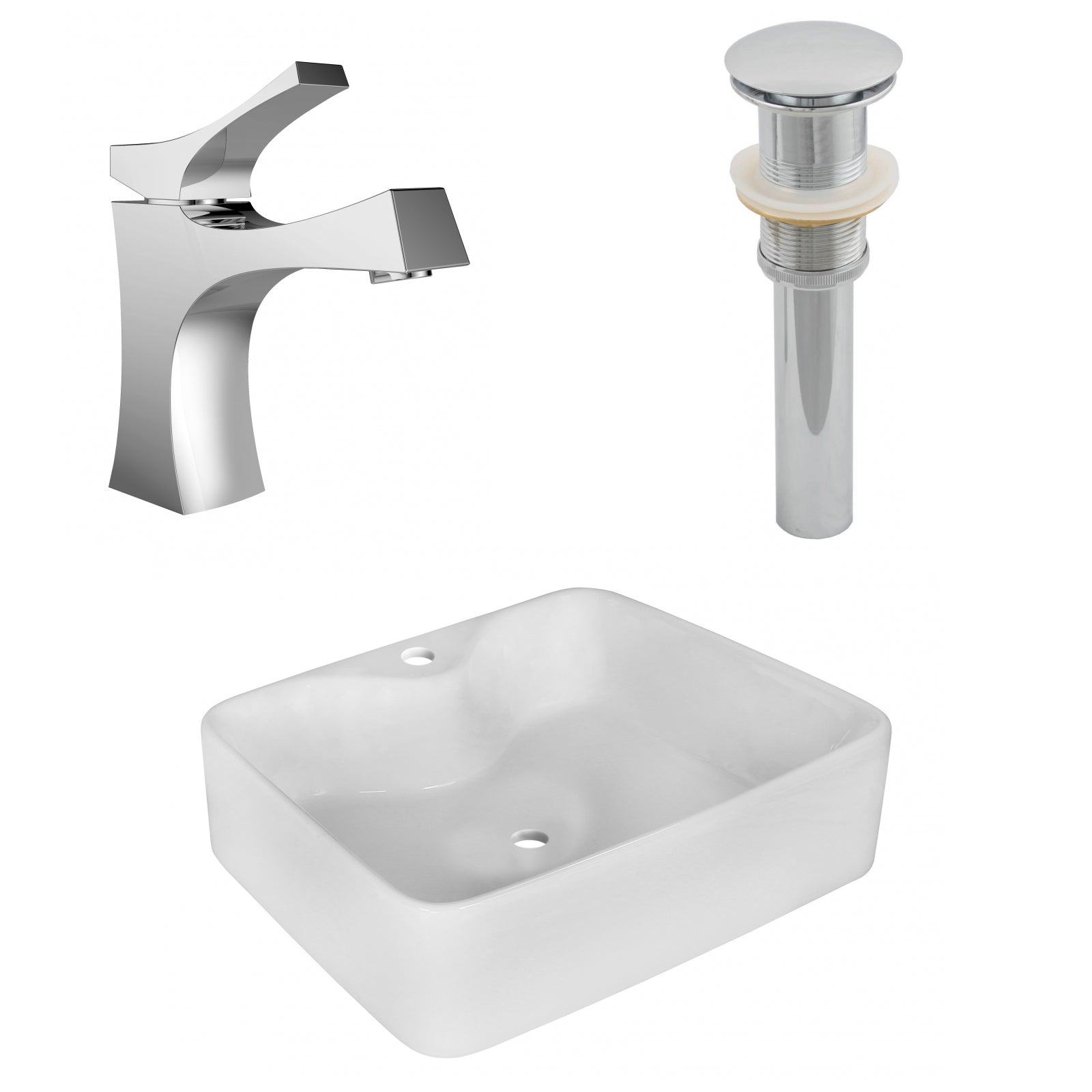 American Imaginations AI-26359 19" White Rectangular Above Counter Modern Bathroom Vessel Sink Set